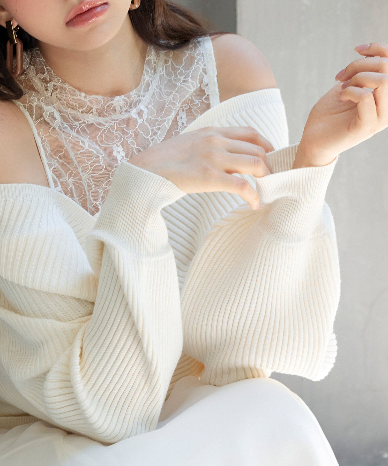 レースドッキングカシュクールニットプルオーバーsdp8072 アイボリー