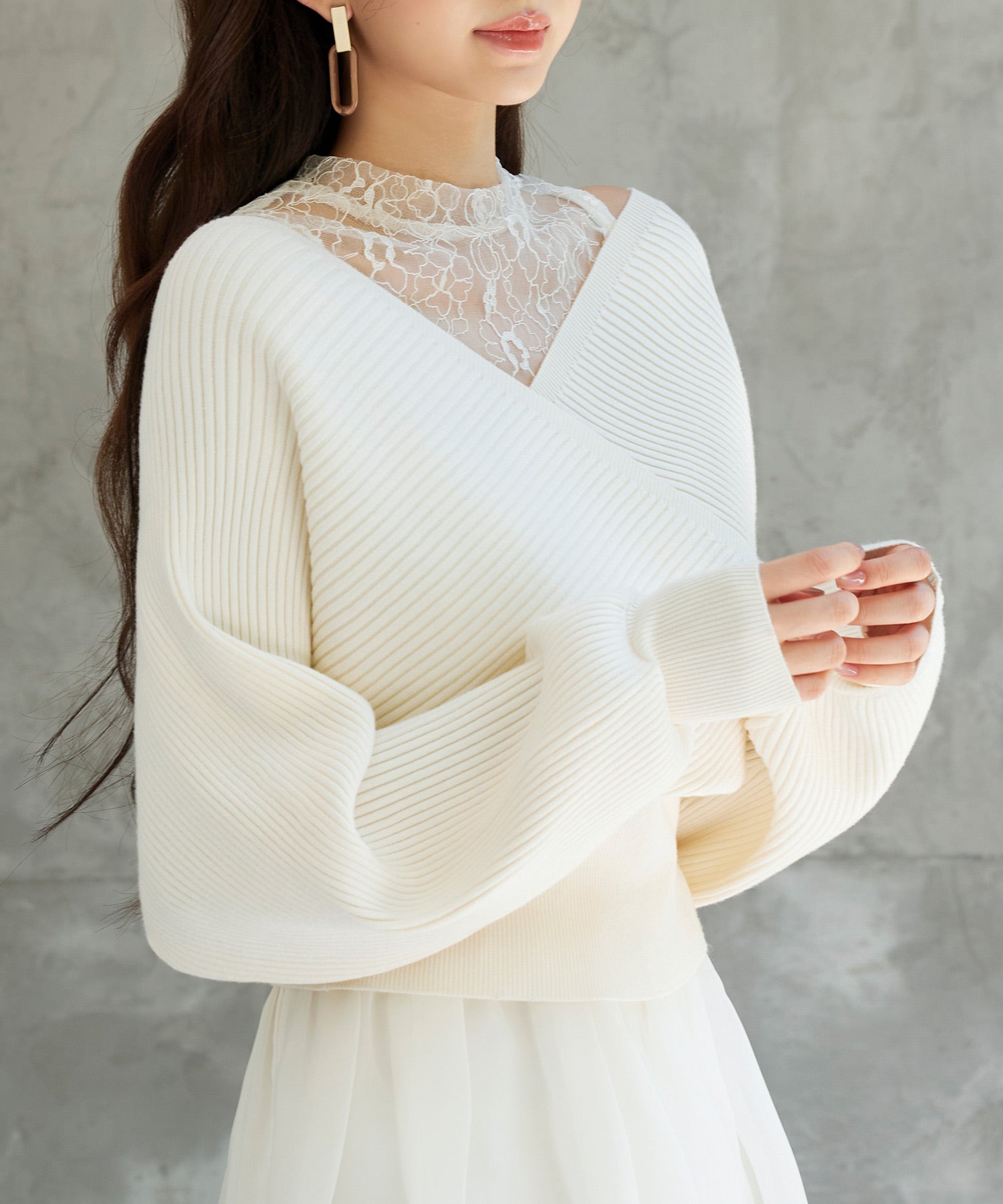 レースドッキングカシュクールニットプルオーバーsdp8072 アイボリー