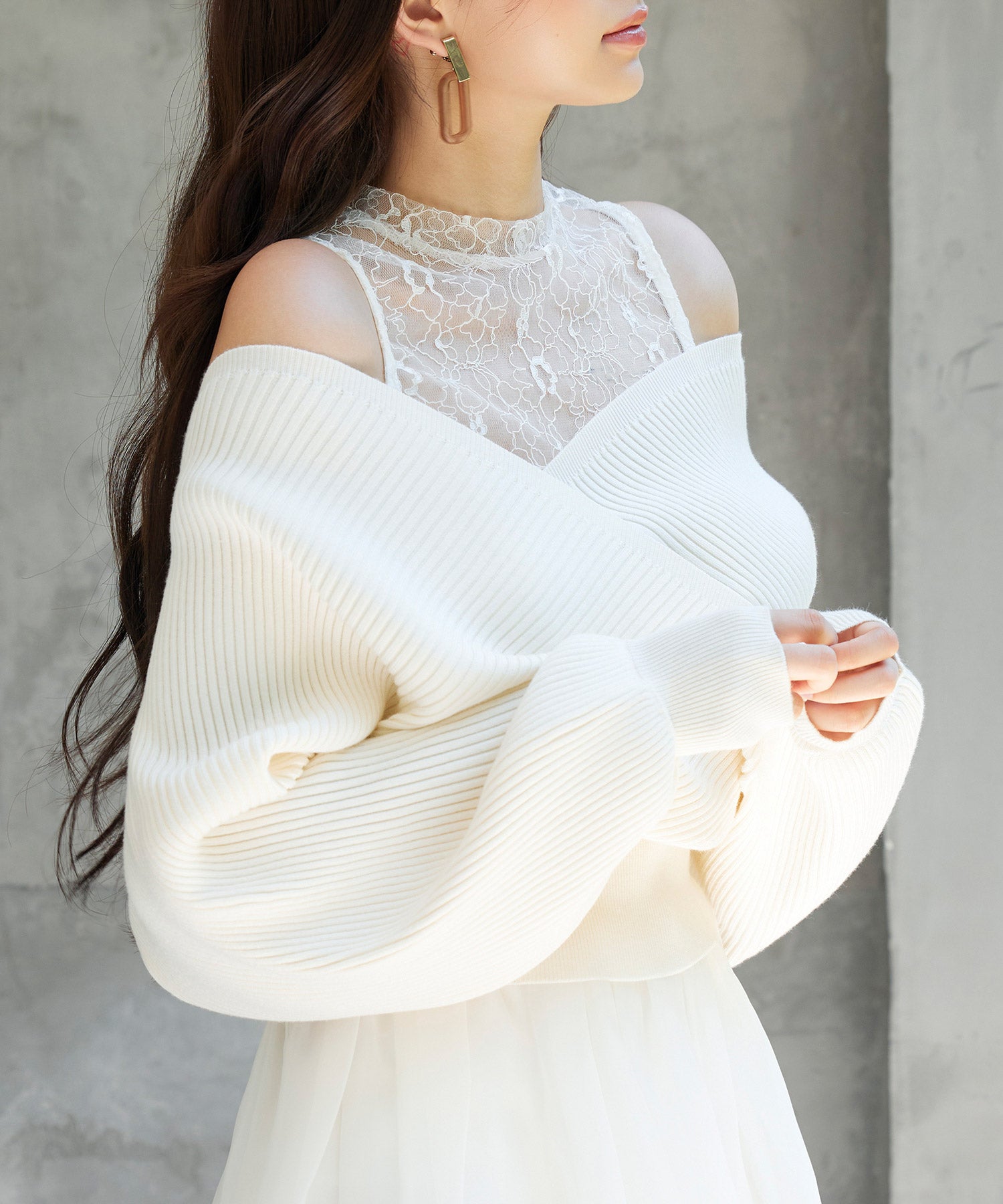 レースドッキングカシュクールニットプルオーバーsdp8072 アイボリー