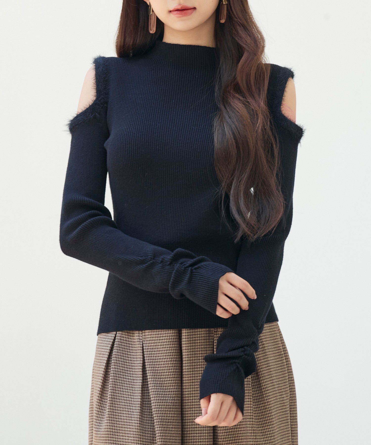 カットアウェイ・ショルダーボトルネックリブニットsdp8073