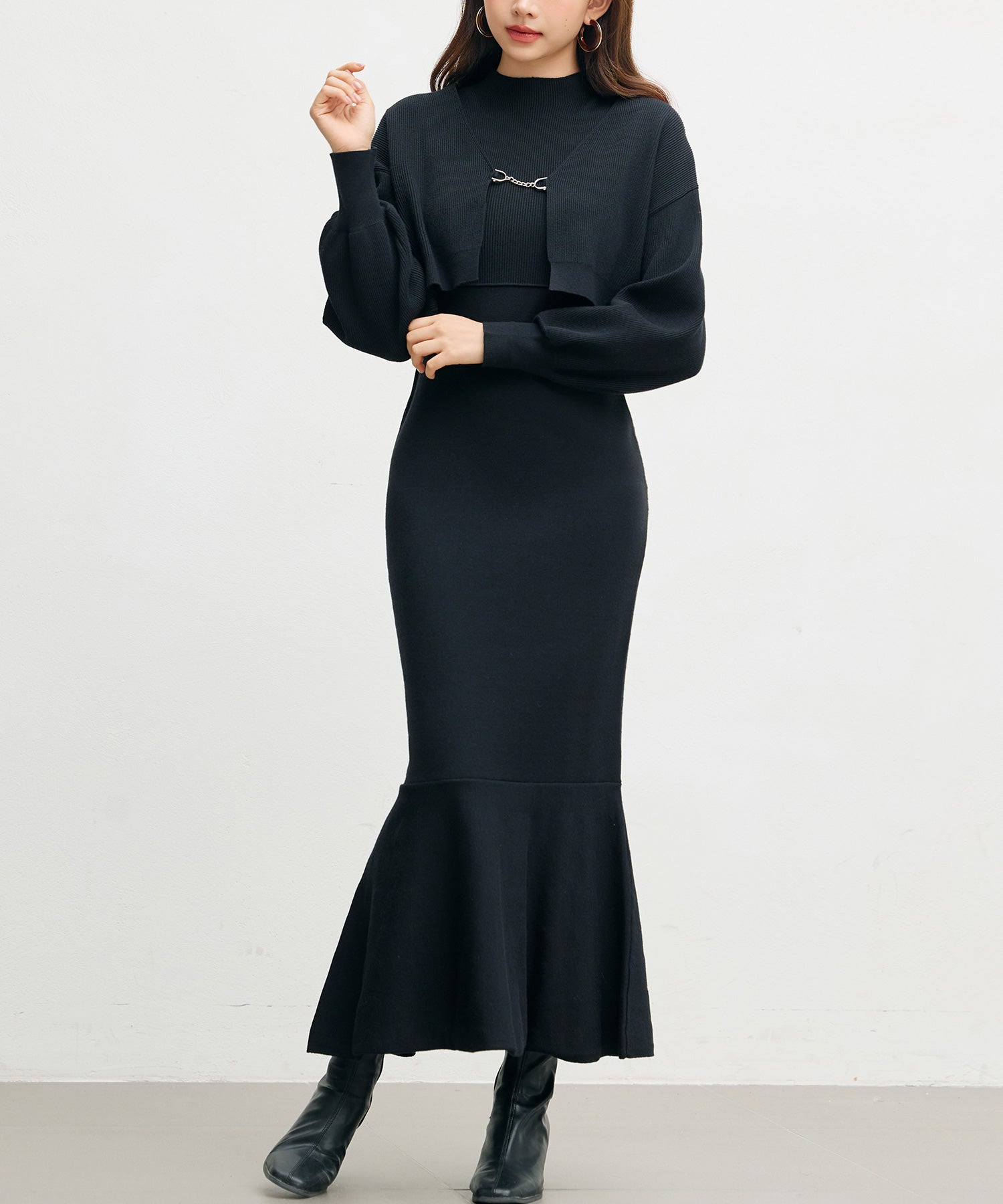 アンサンブル・マーメイドニットワンピースsdp8074 ブラック