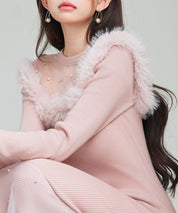 パール付きチュールドッキングマーメイドニットワンピースsdp8076 ピンク