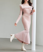 パール付きチュールドッキングマーメイドニットワンピースsdp8076 ピンク