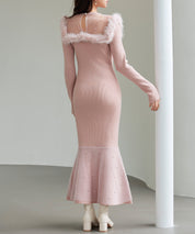 パール付きチュールドッキングマーメイドニットワンピースsdp8076 ピンク