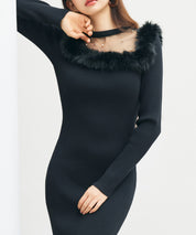 パール付きチュールドッキングマーメイドニットワンピースsdp8076 ブラック