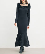 パール付きチュールドッキングマーメイドニットワンピースsdp8076-102-8