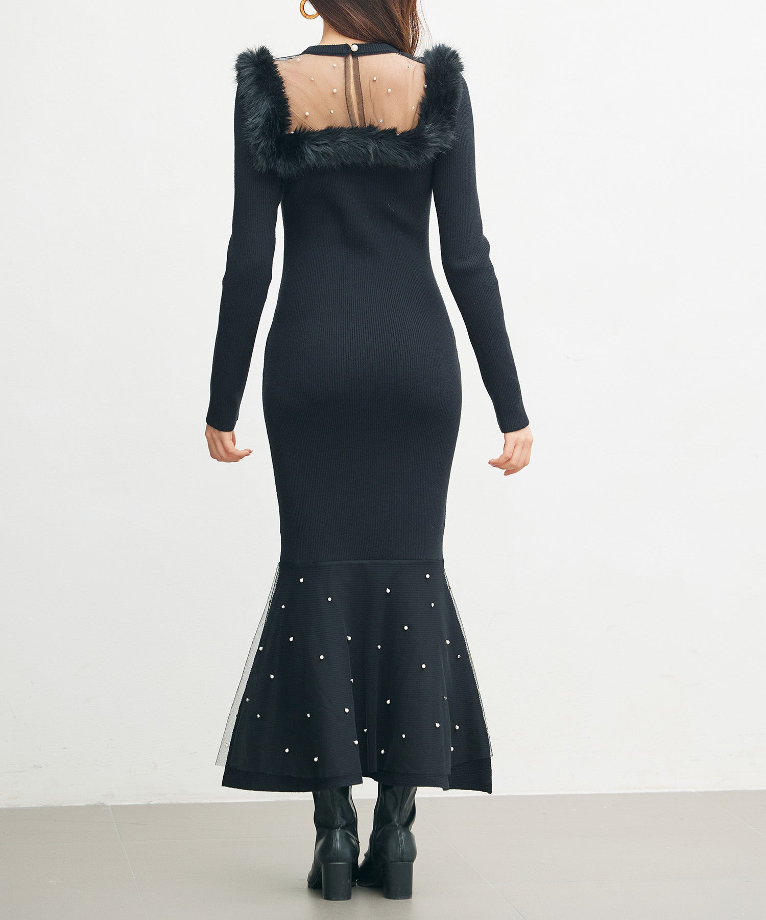 パール付きチュールドッキングマーメイドニットワンピースsdp8076