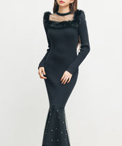 パール付きチュールドッキングマーメイドニットワンピースsdp8076 ブラック