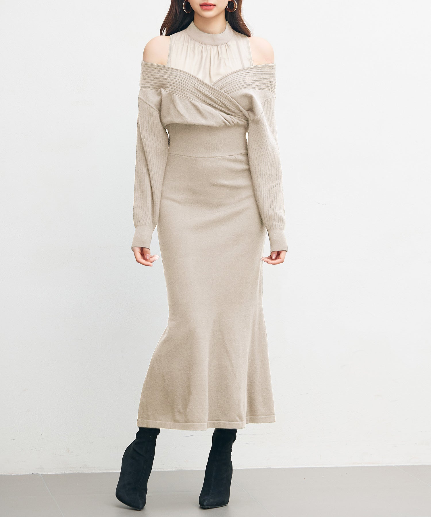 ドッキングカシュクールマーメイドニットワンピースsdp8077-102-14