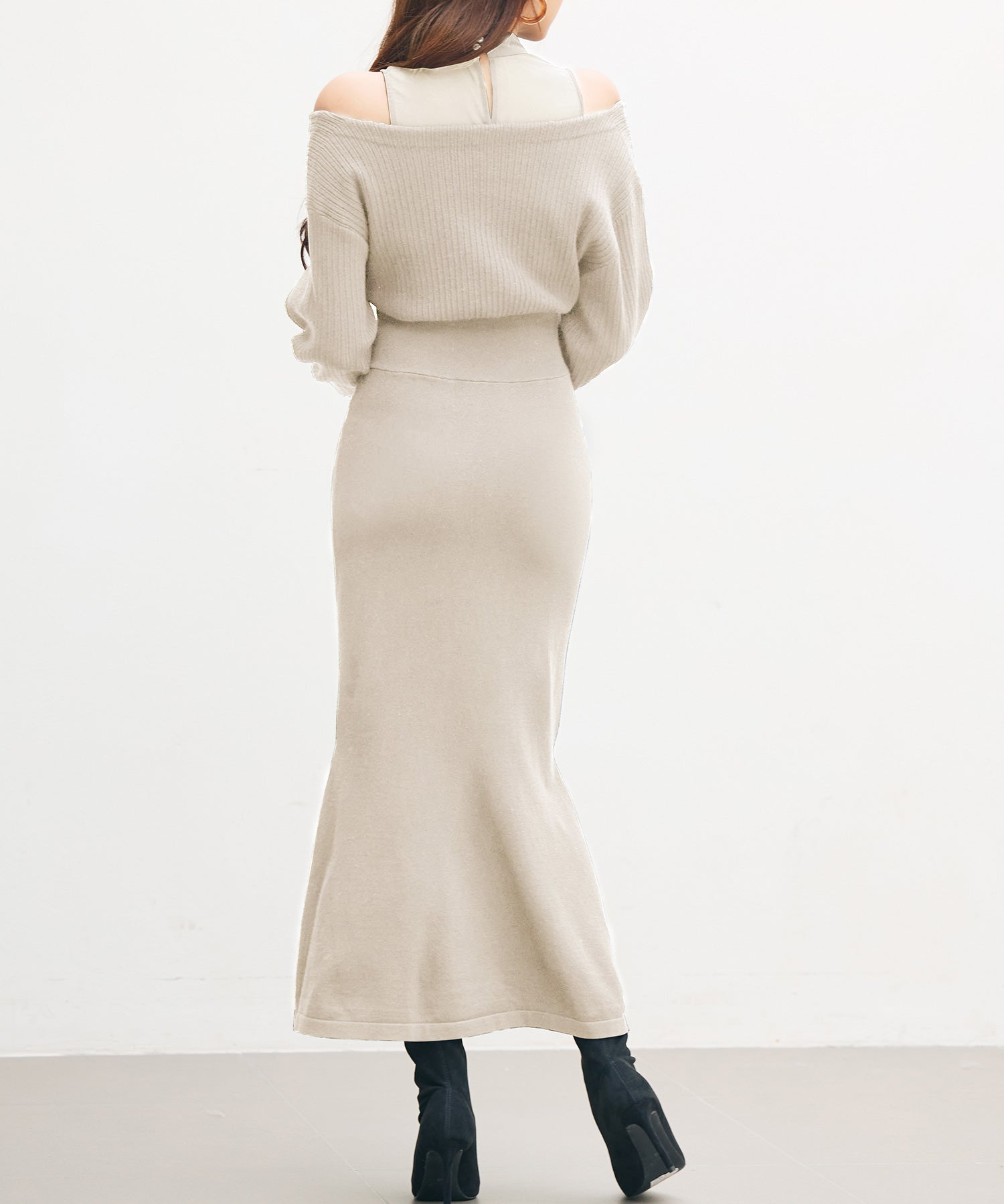ドッキングカシュクールマーメイドニットワンピースsdp8077 ベージュ