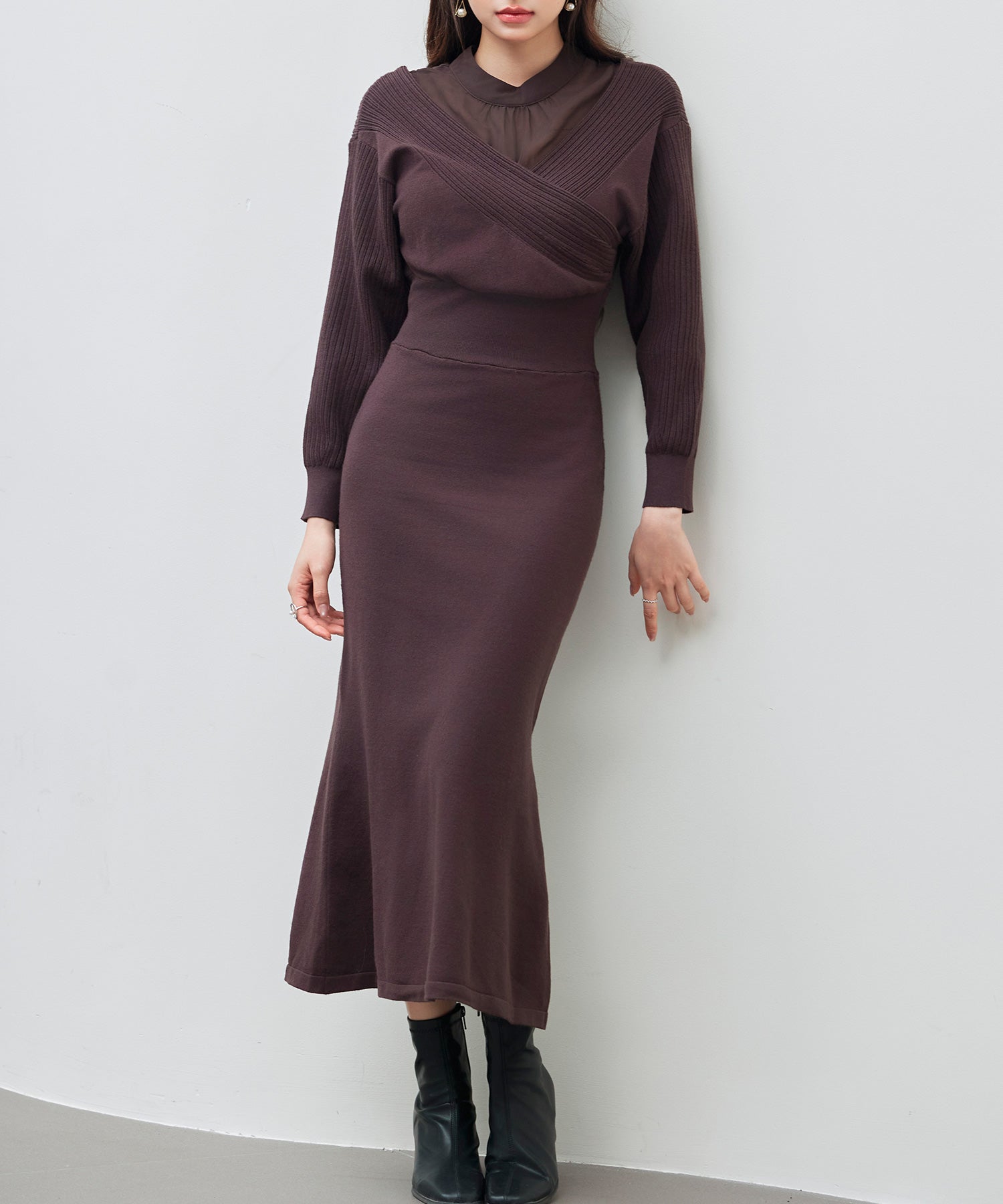 ドッキングカシュクールマーメイドニットワンピースsdp8077-102-157