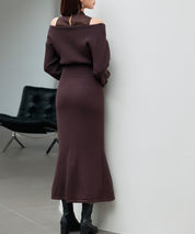 ドッキングカシュクールマーメイドニットワンピースsdp8077 チョコ