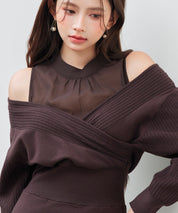 ドッキングカシュクールマーメイドニットワンピースsdp8077 チョコ