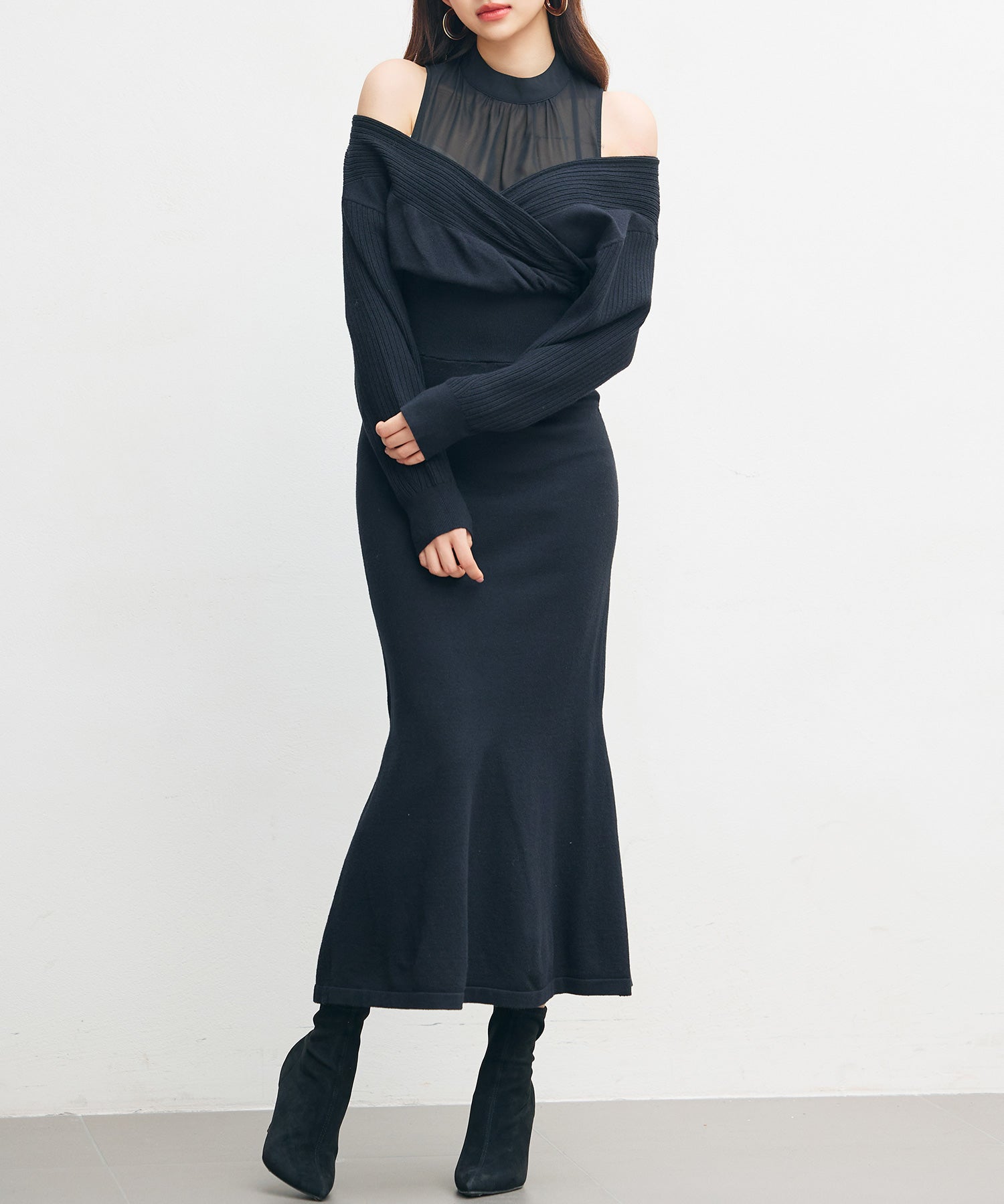 ドッキングカシュクールマーメイドニットワンピース ｜ 全3色 × 3サイズ