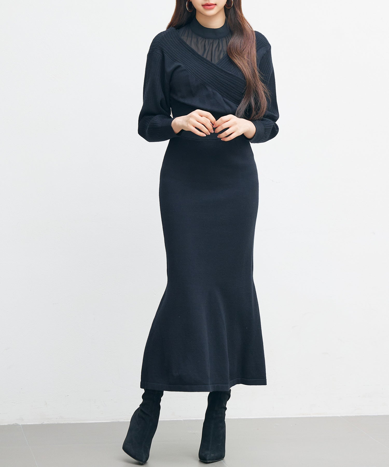 ドッキングカシュクールマーメイドニットワンピースsdp8077 ブラック