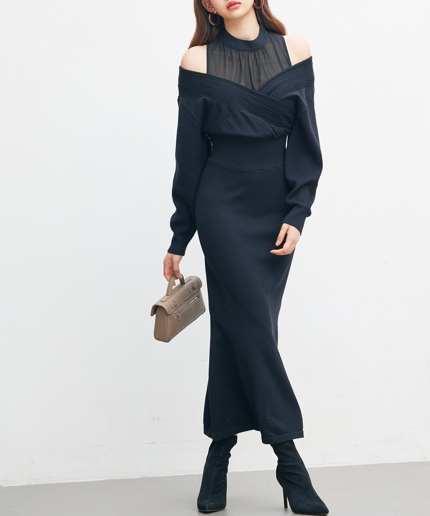 ドッキングカシュクールマーメイドニットワンピースsdp8077 ブラック