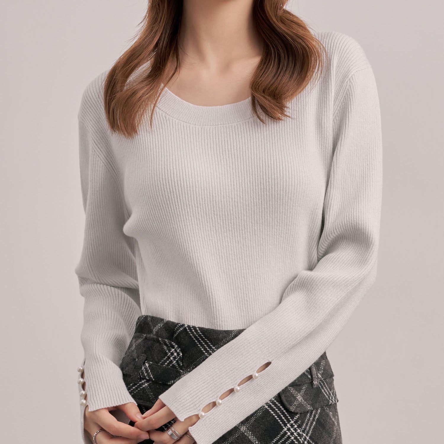ジュエルネックラメ入り長袖ニットトップスsdp8087-103-38