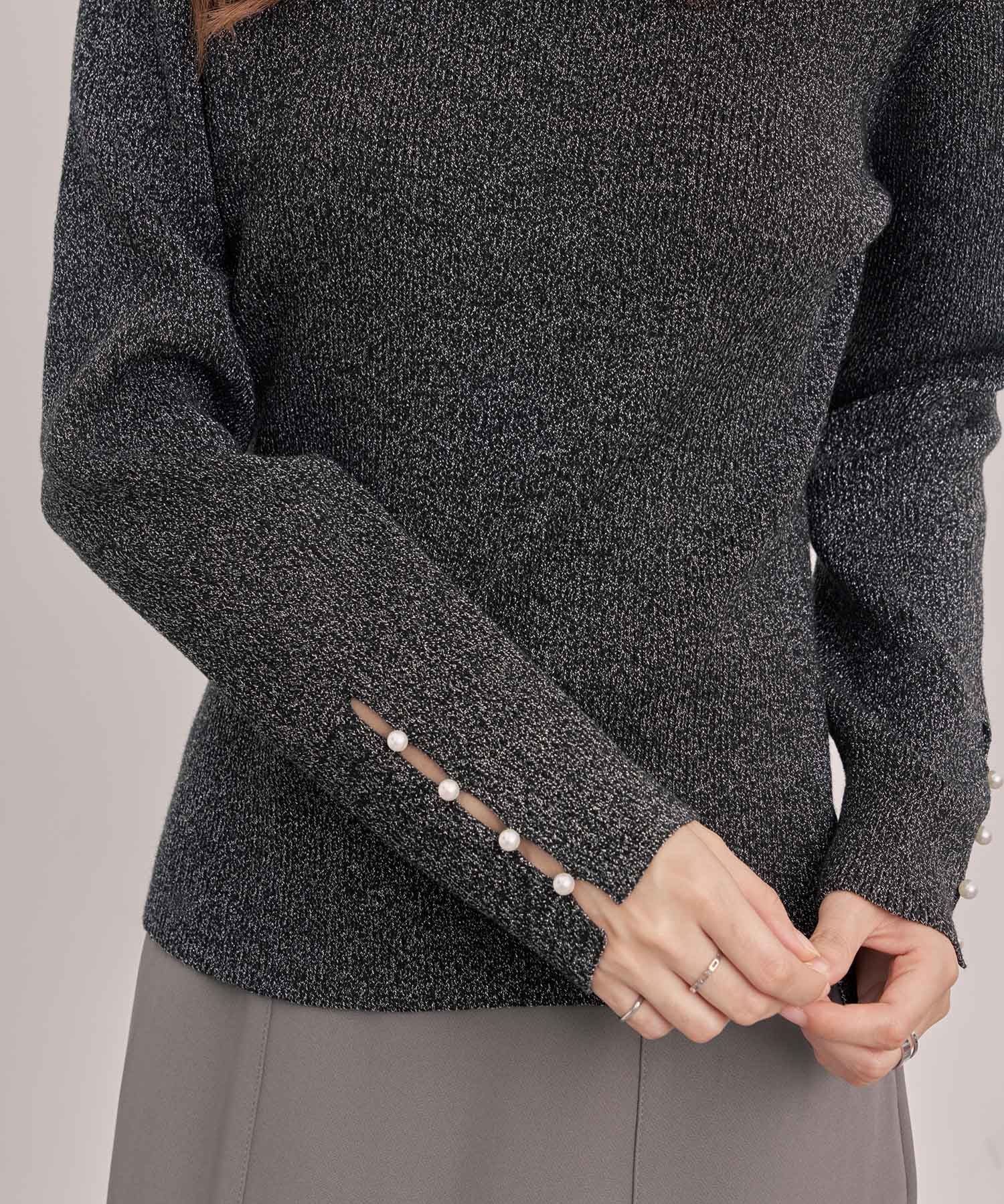 ジュエルネックラメ入り長袖ニットトップス ｜ 全3色 × 2サイズ