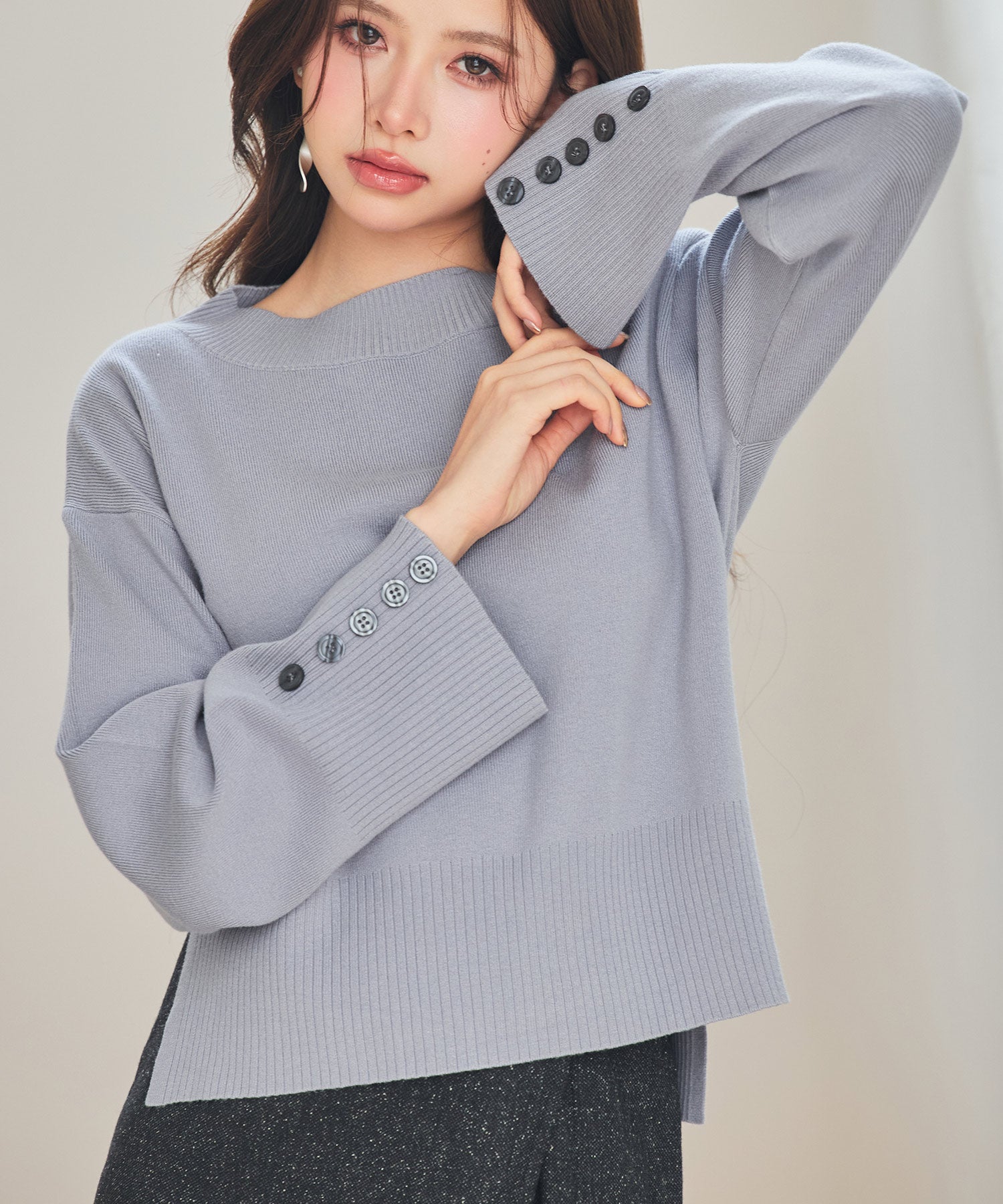 ドロップド・ショルダーショート丈セーター sdp8088 ブルーグレー