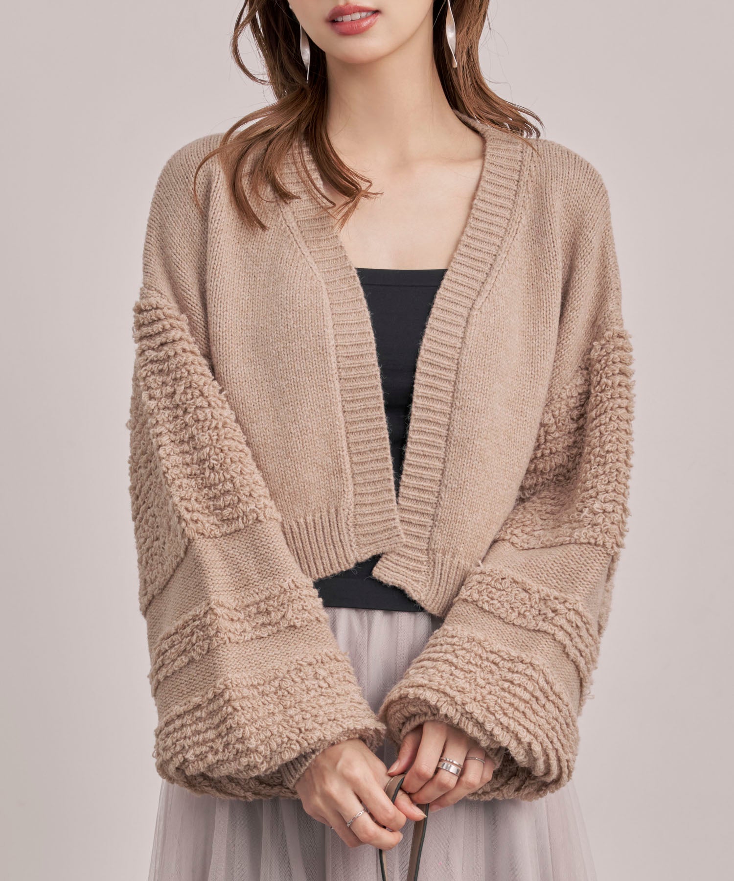 ショート丈ボリュームニットカーディガン sdp8089 ブラウン – [公式