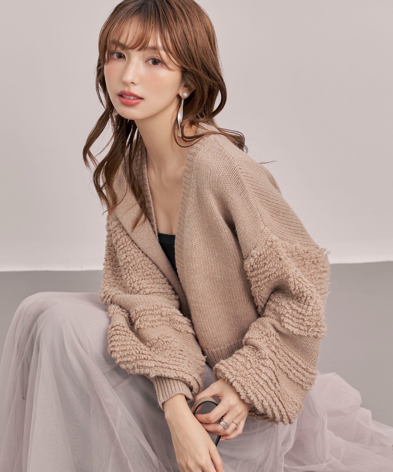 ショート丈ボリュームニットカーディガン sdp8089 ブラウン – [公式