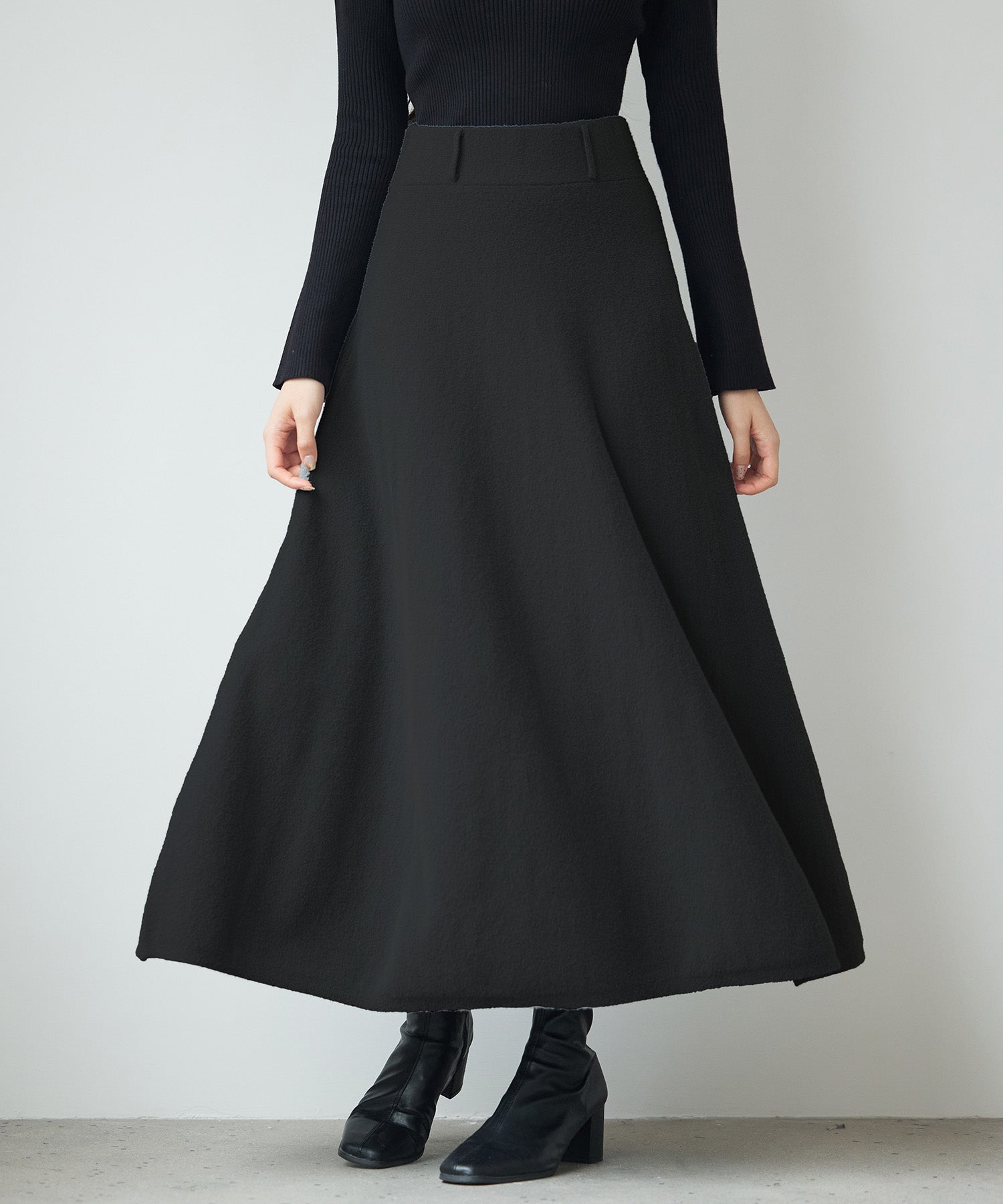 【最終値下げ】hyeon ヘヨン　スワンフレアスカート　ブラック ベーシックレーヨン混ニットフレアスカートsdp8091 ブラック – [公式