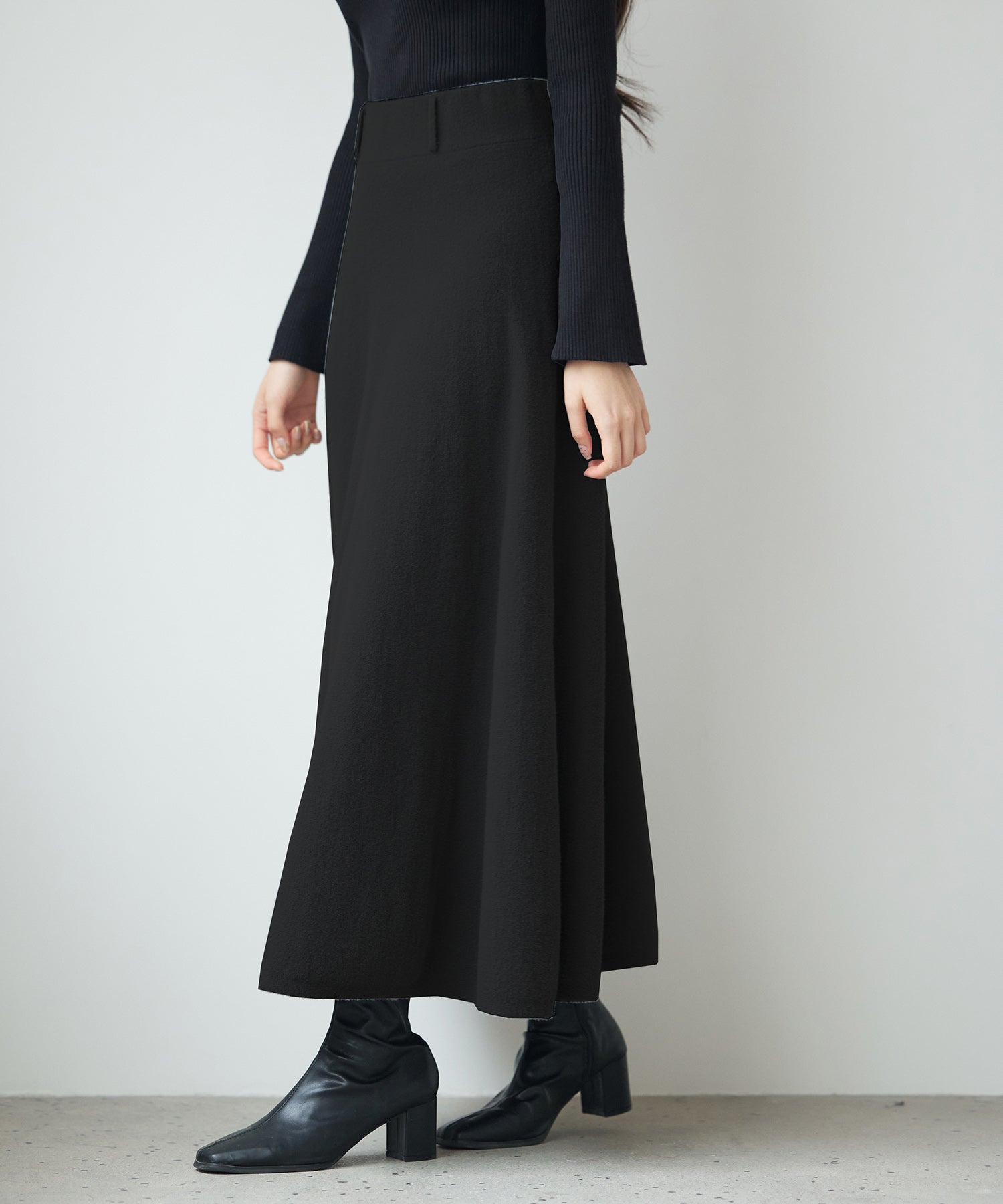 プランシー　レーヨン　スキューバ　フレア　スカート　ブラック　大きいサイズ　44 PLAN C（プランシー）GOCJE62AZ0TV028 レーヨンジャージースカート