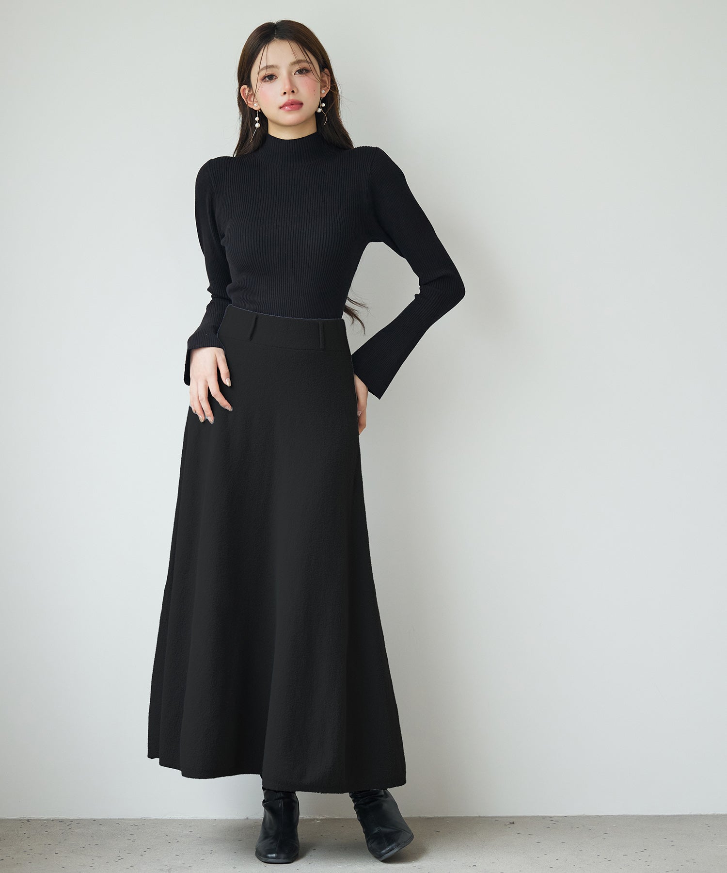 ベーシックレーヨン混ニットフレアスカートsdp8091 ブラック – [公式