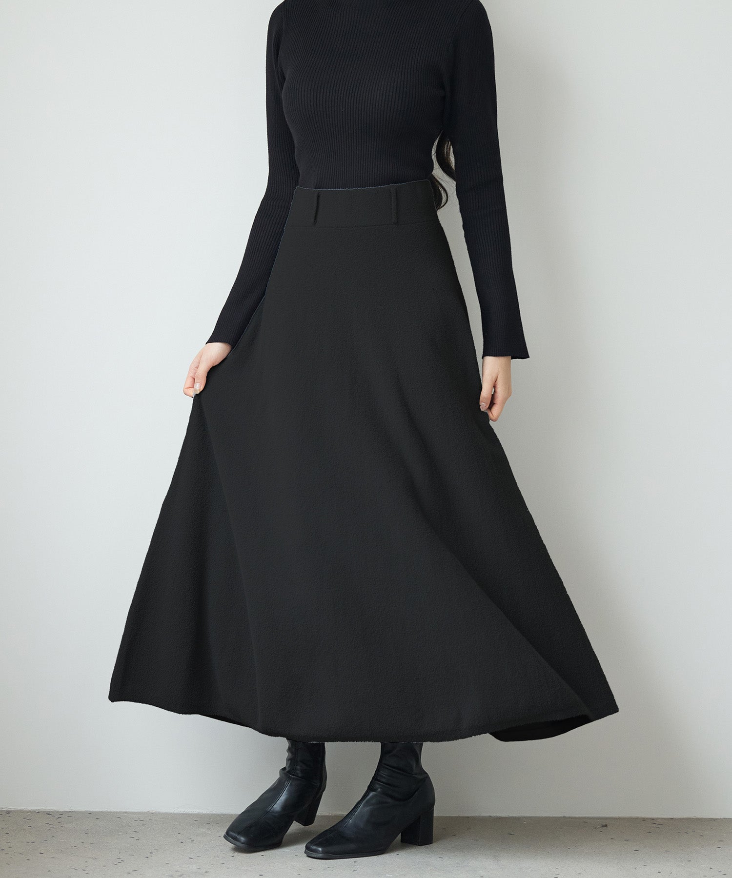 プランシー　レーヨン　スキューバ　フレア　スカート　ブラック　大きいサイズ　44 ベーシックレーヨン混ニットフレアスカートsdp8091 ブラック – [公式