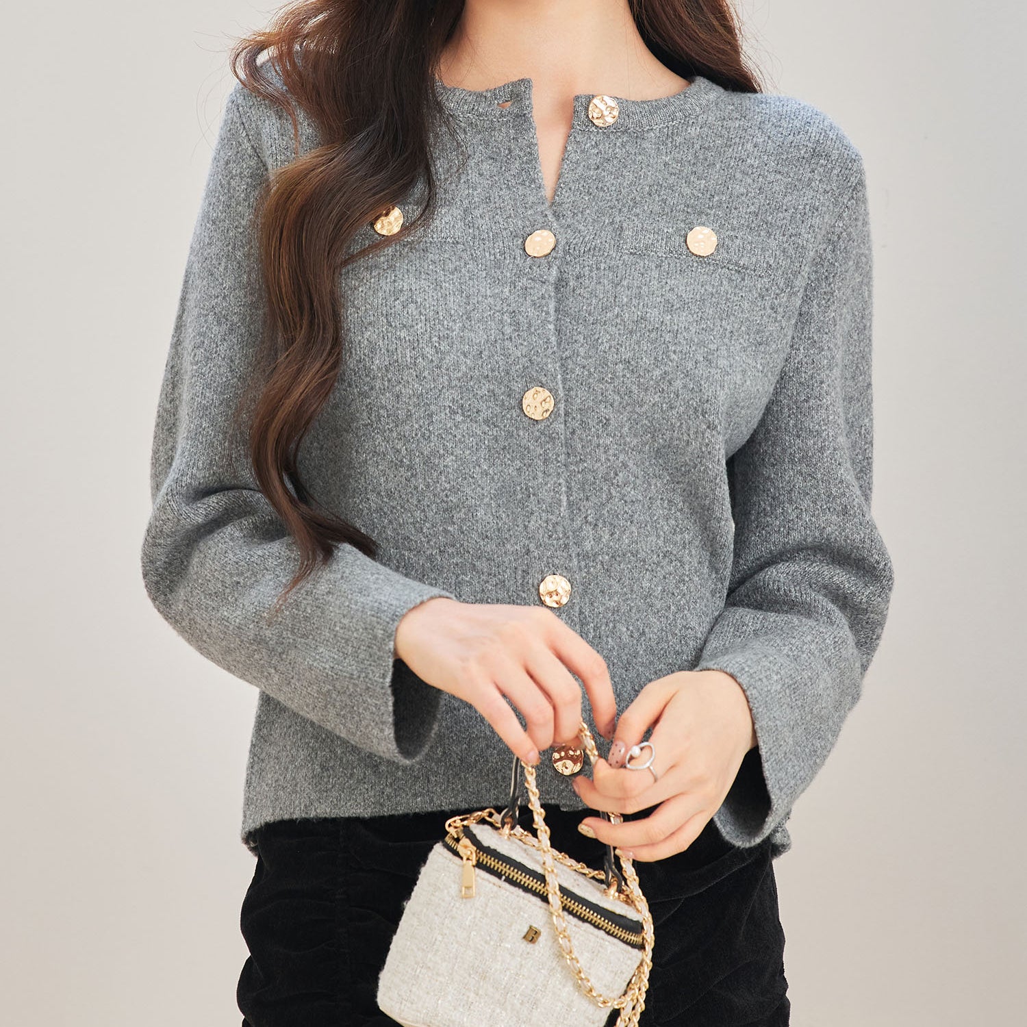 ノーカラーショート丈ニットカーディガンsdp8092-103-365