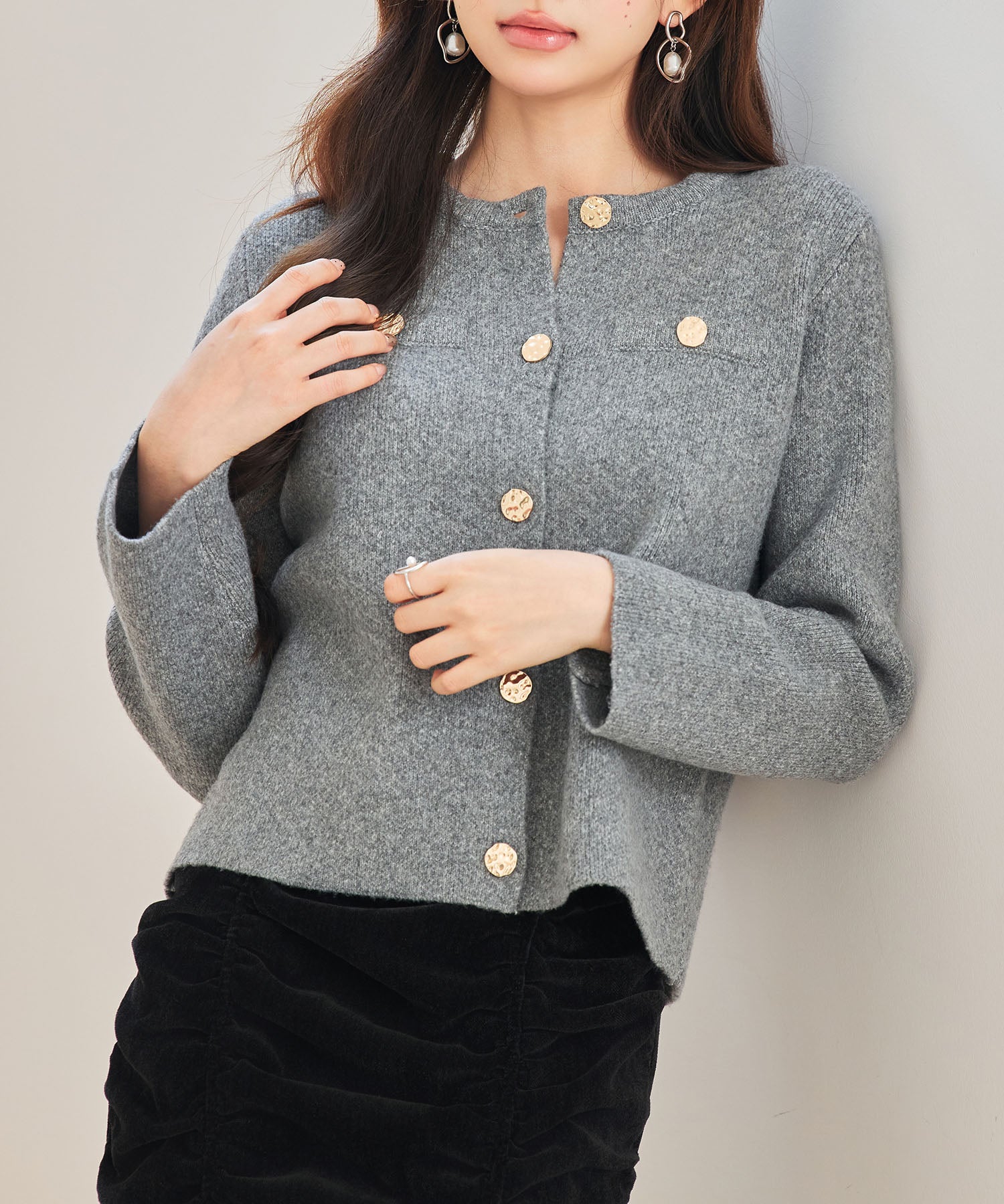 ノーカラーショート丈ニットカーディガンsdp8092 チャコール – [公式