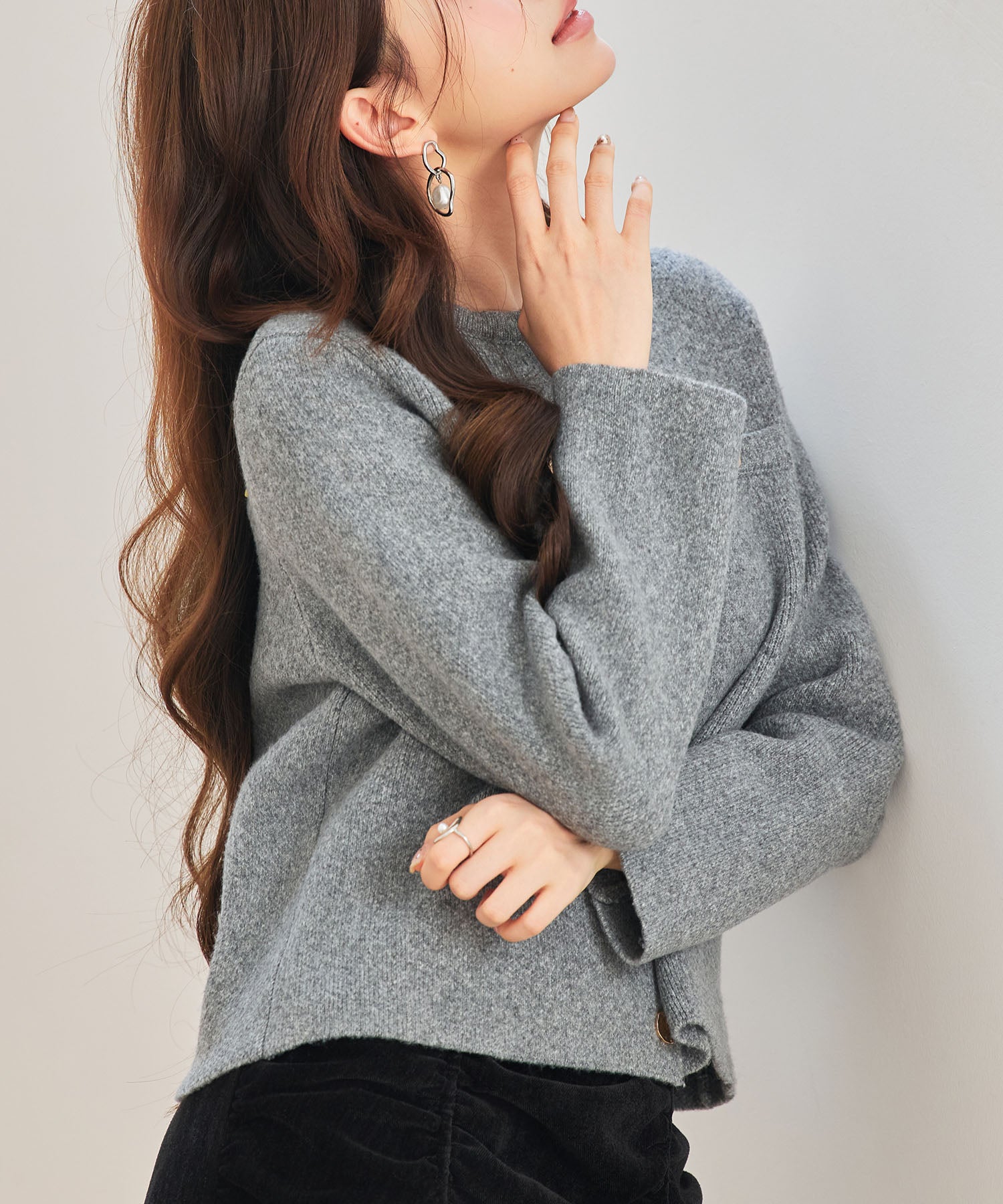 セリーヌ　グレー　ショート丈ジップアップニットジャケット（カーディガン） グレー（灰色）系 CELINE(セリーヌ) カーディガン(レディース