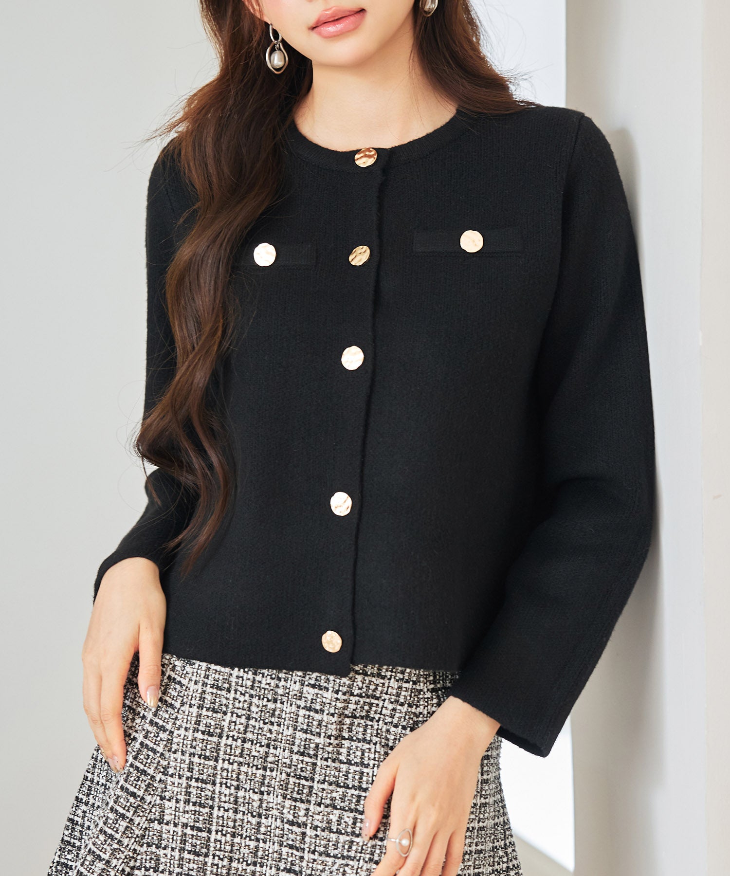 cygne 黒 ファー風ショート丈長袖カーディガン cygne 黒 ファー風