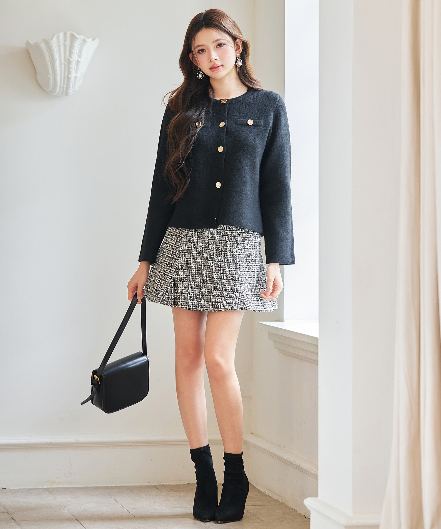 ノーカラーショート丈ニットカーディガンsdp8092 ブラック – [公式