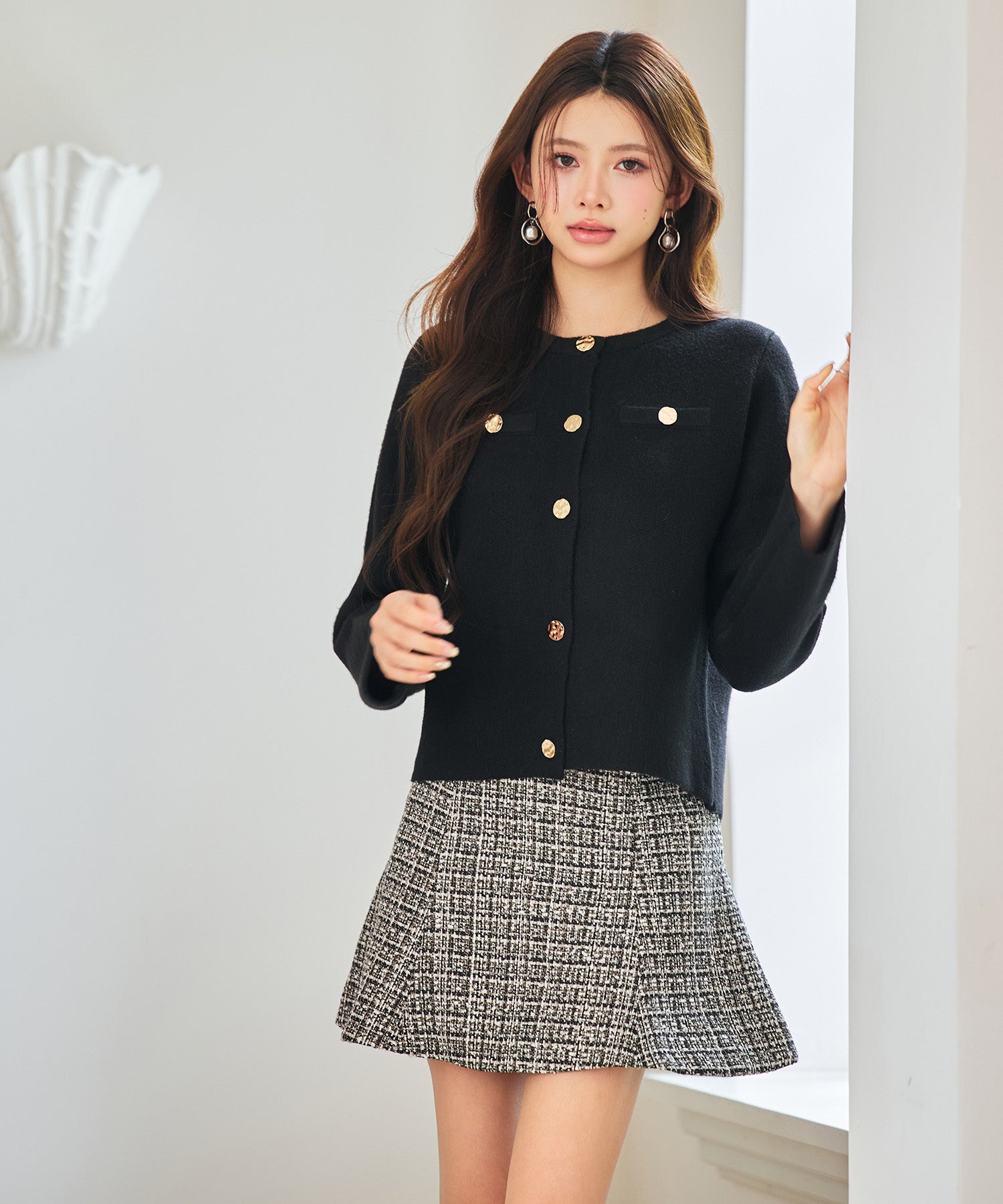 ヒールクリーク　ニット　ブルゾン　ボレロ　ショート丈　新品タグ付き セール】 パール調ボタン付ニットカーディガン【洗濯機洗い可