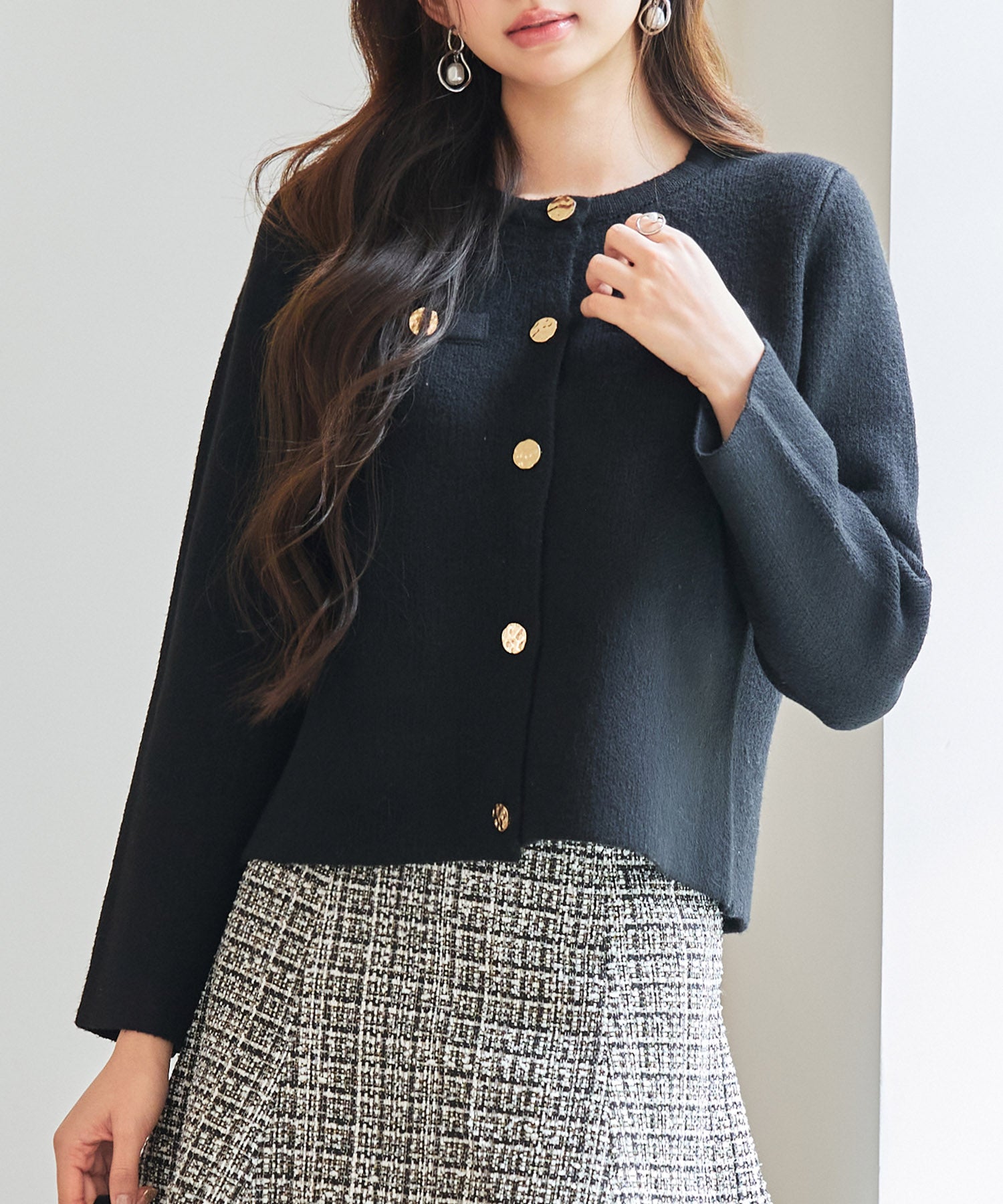 ノーカラーショート丈ニットカーディガンsdp8092 ブラック – [公式