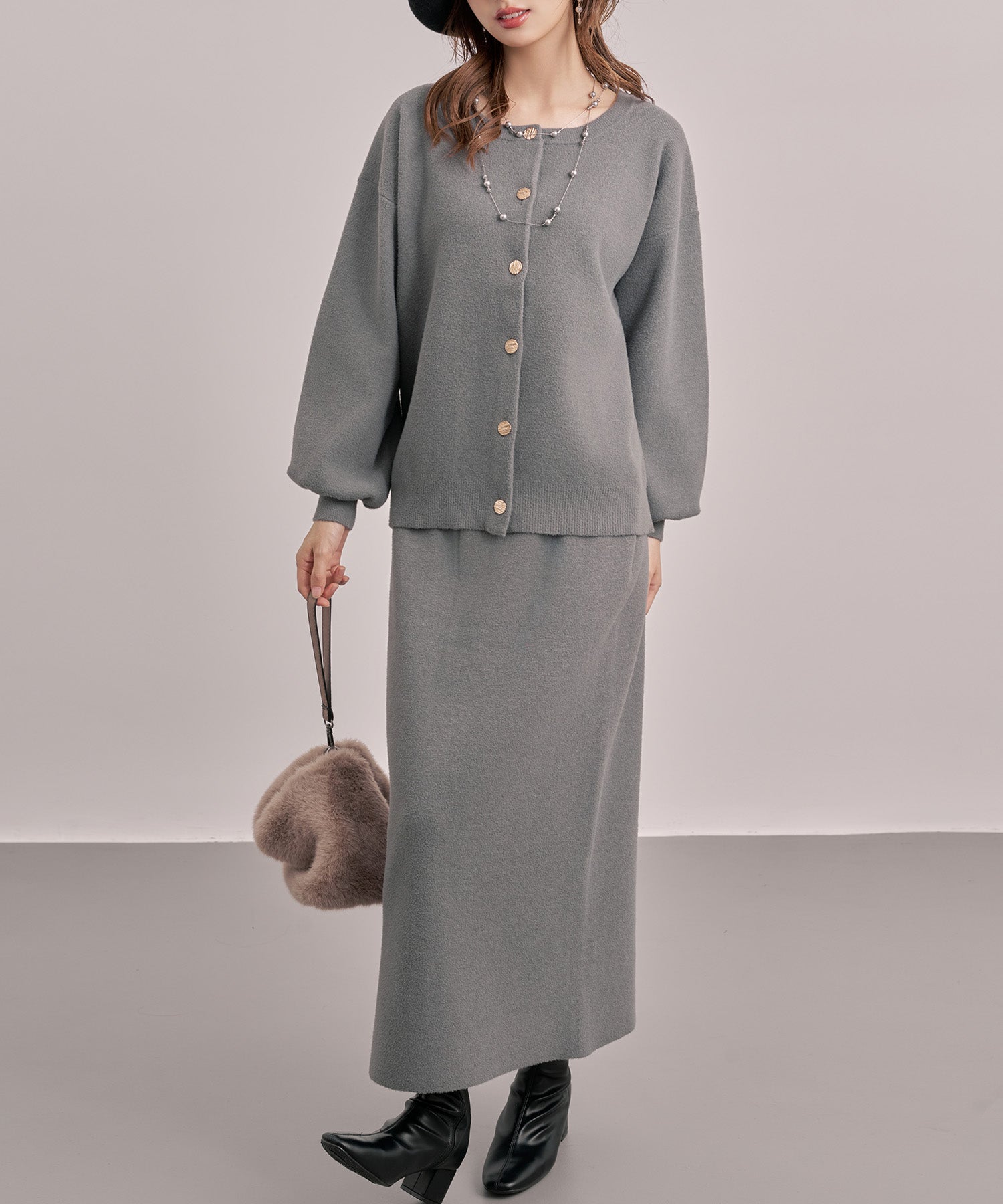 カーディガン×スカートニットセットアップsdp8095 チャコール – [公式