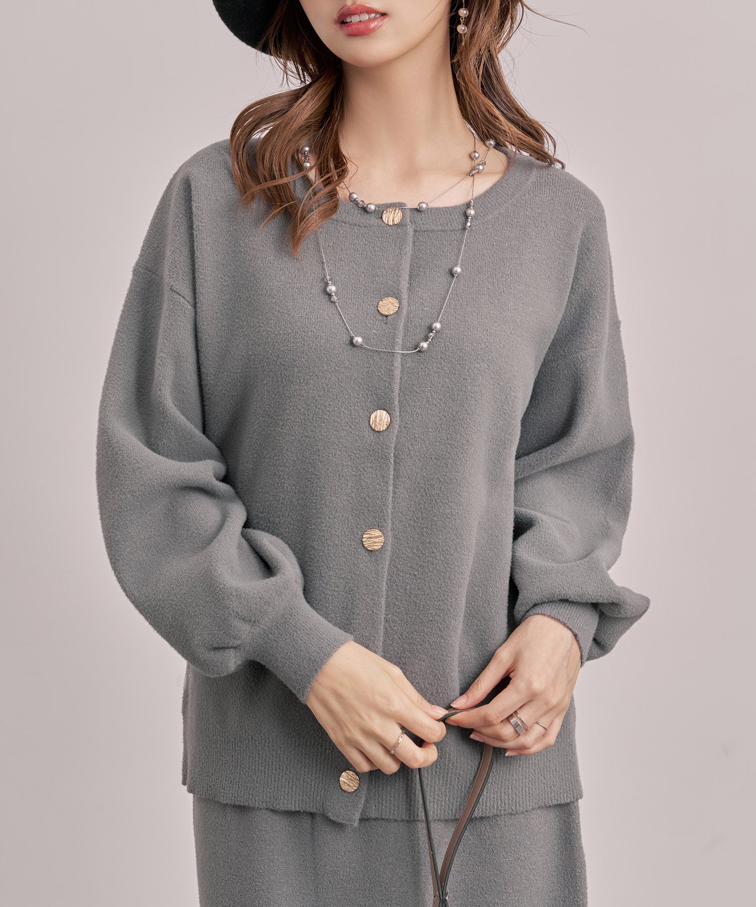 カーディガン×スカートニットセットアップsdp8095 チャコール – [公式