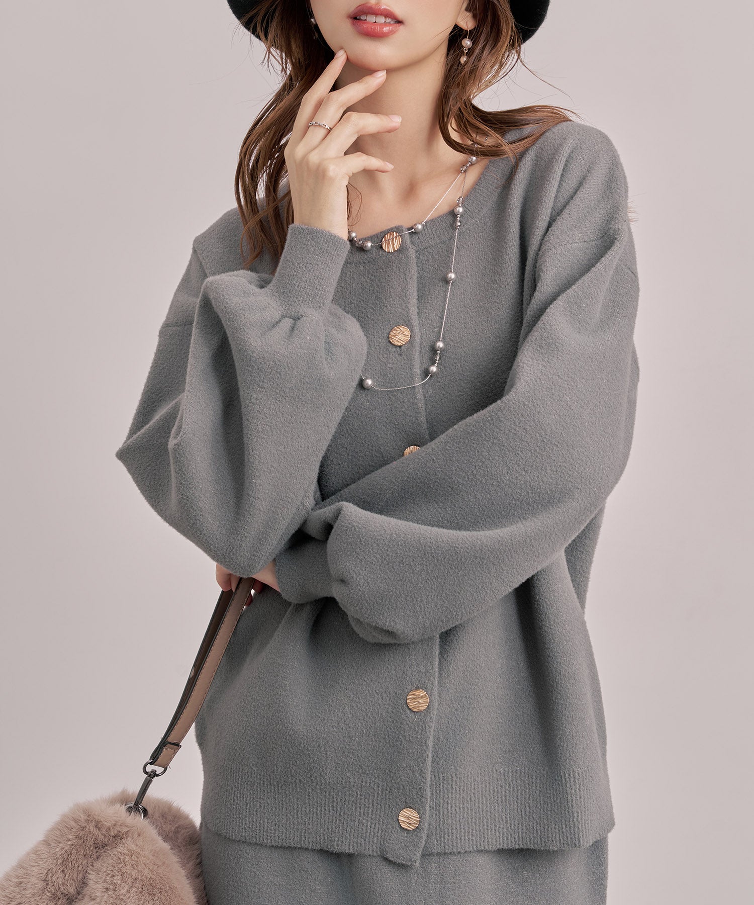 カーディガン×スカートニットセットアップsdp8095 チャコール – [公式