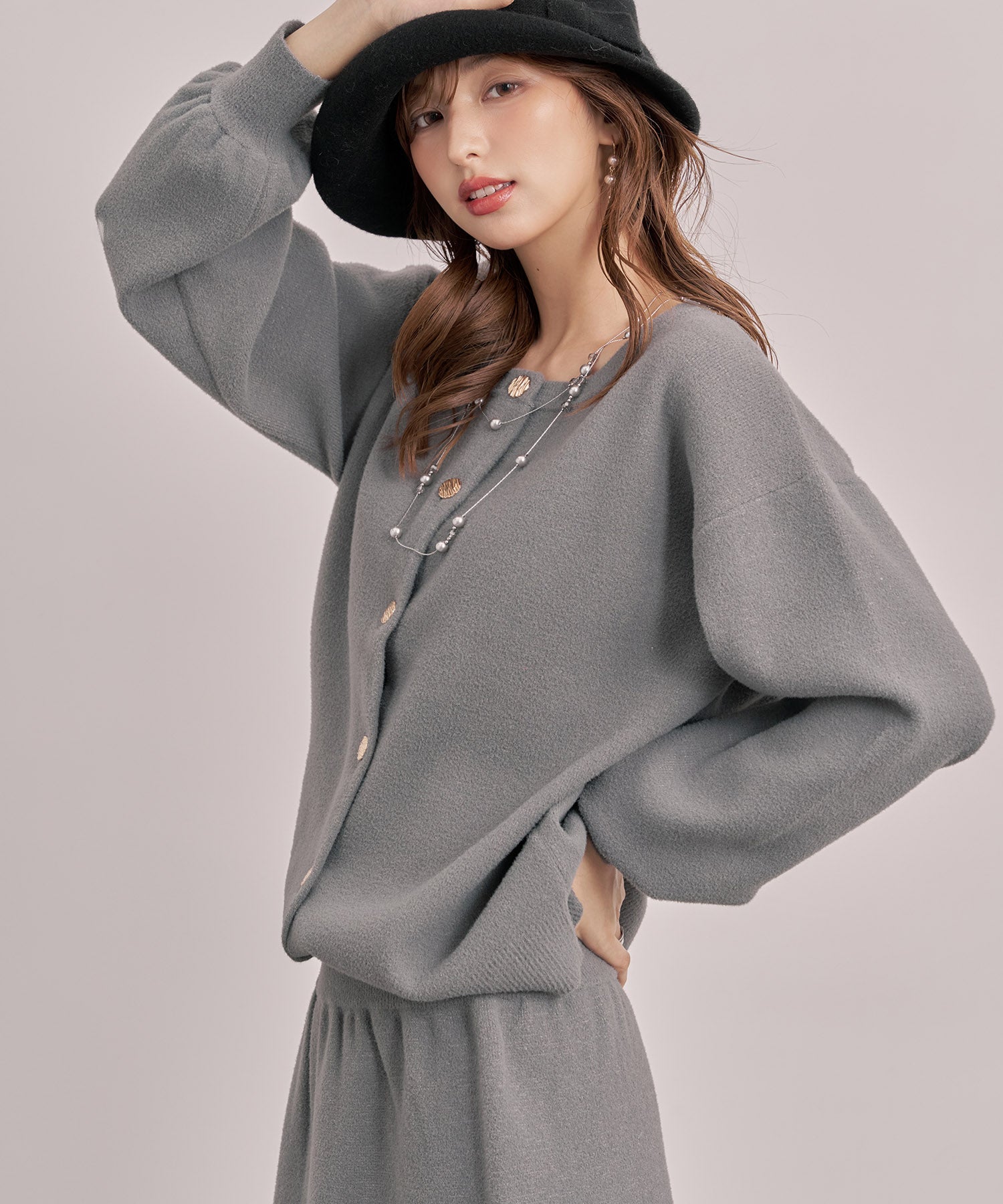 カーディガン×スカートニットセットアップsdp8095 チャコール – [公式