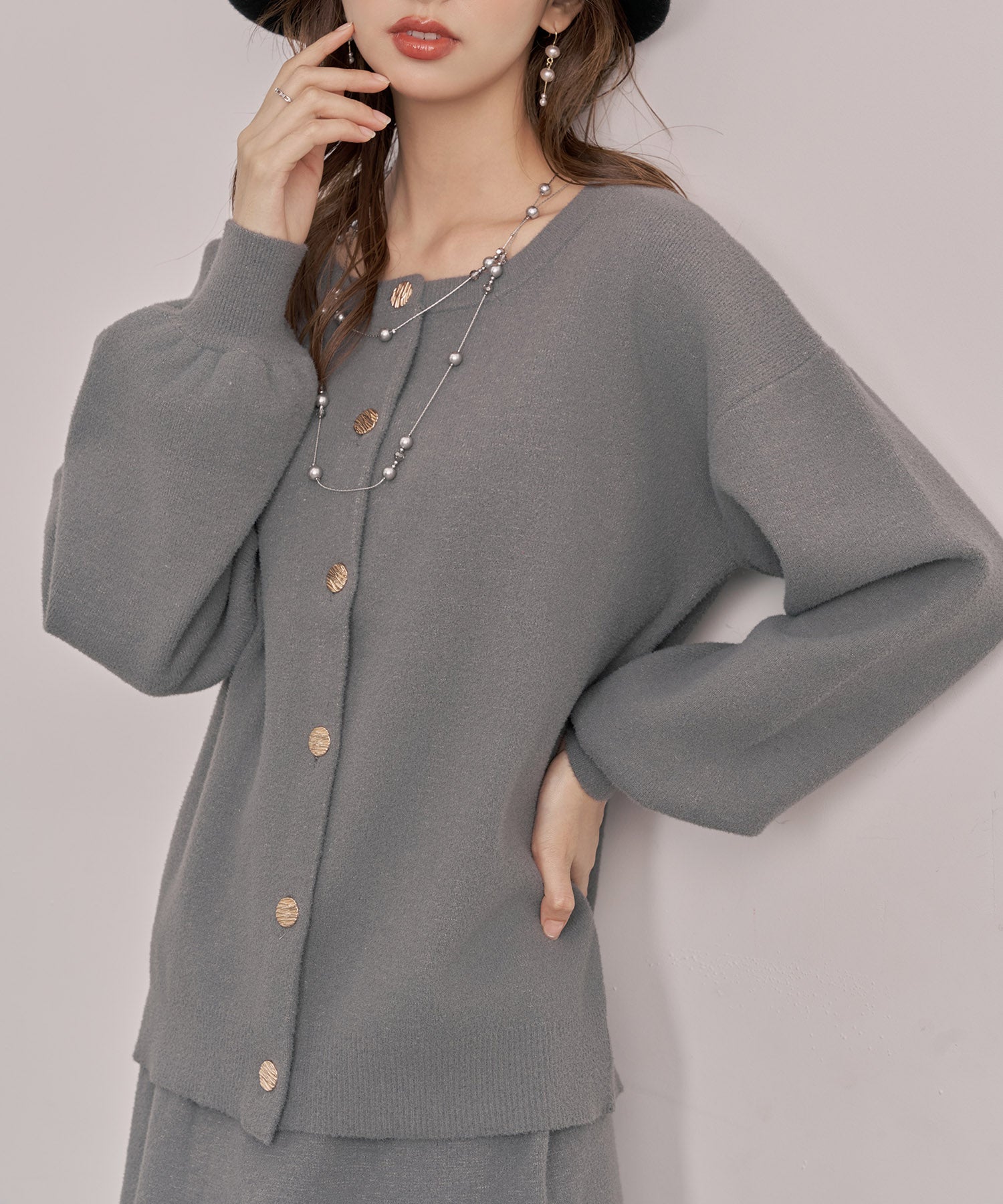 カーディガン×スカートニットセットアップsdp8095 チャコール – [公式