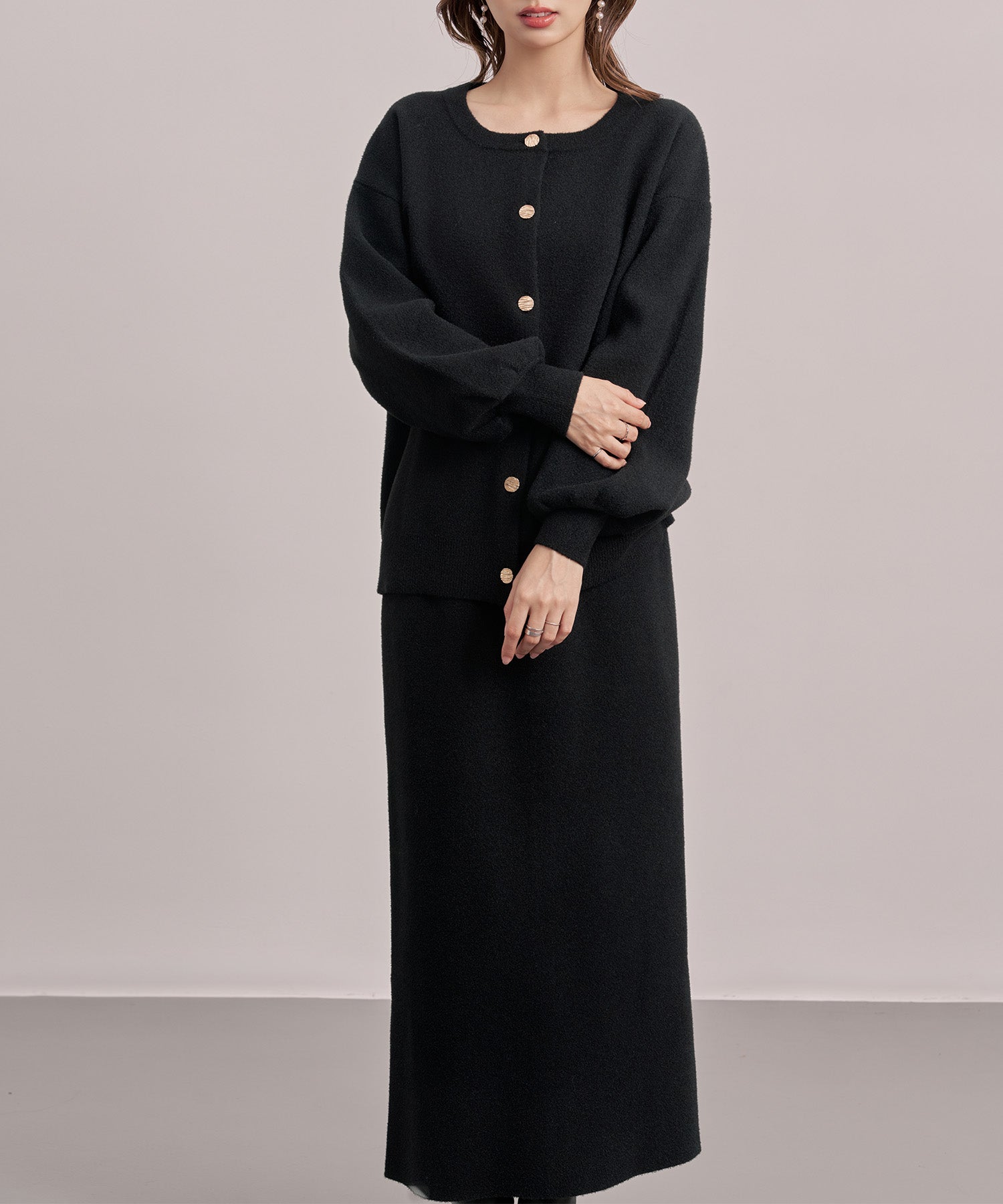 カーディガン×スカートニットセットアップsdp8095 ブラック – [公式