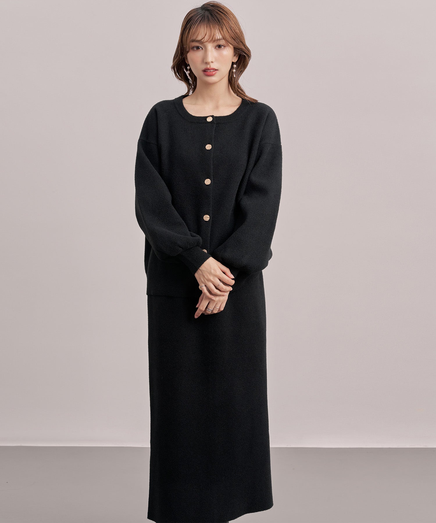 カーディガン×スカートニットセットアップsdp8095 ブラック – [公式