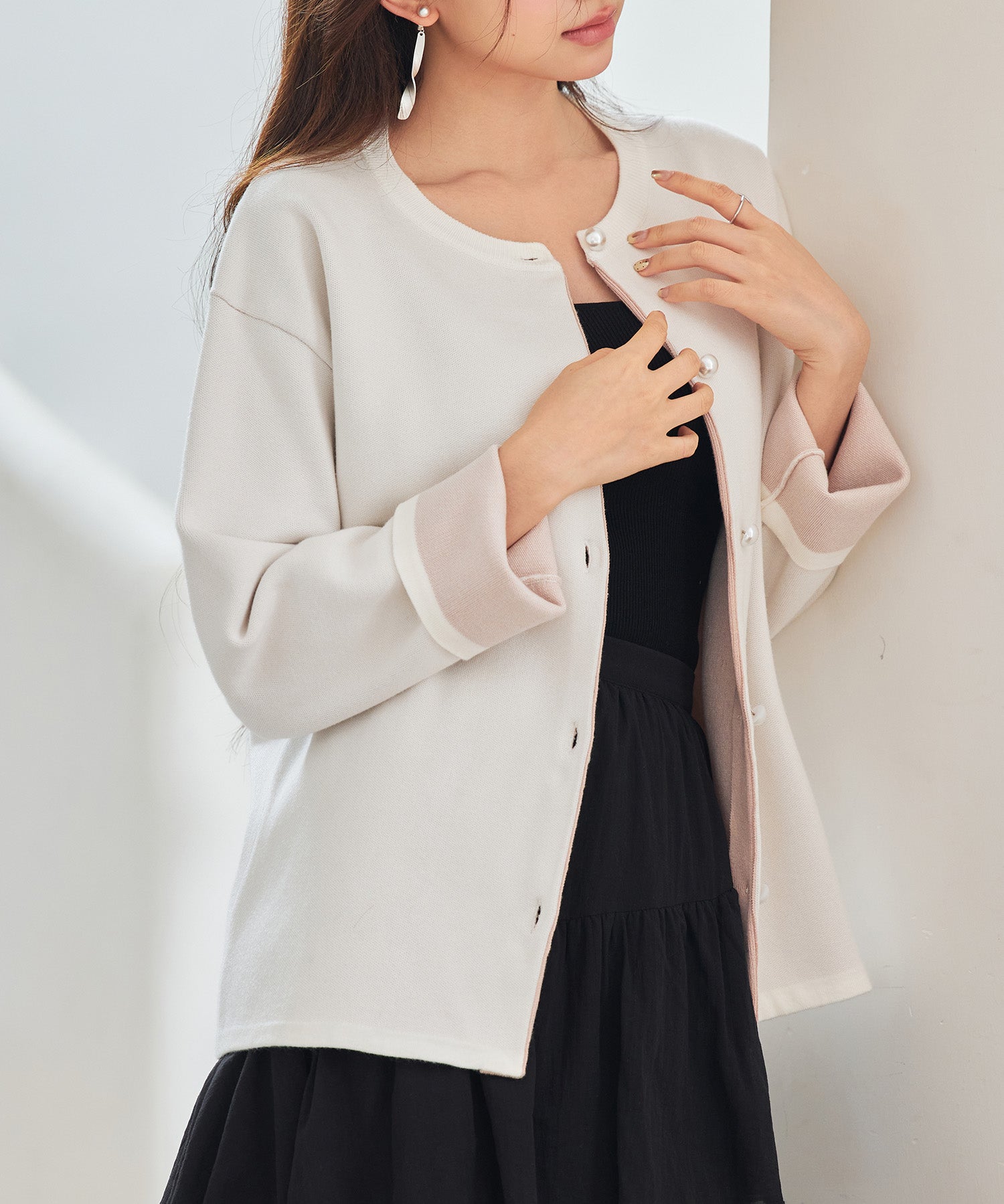 表裏配色ジャカード編みカーディガン
sdp8101 アイボリー