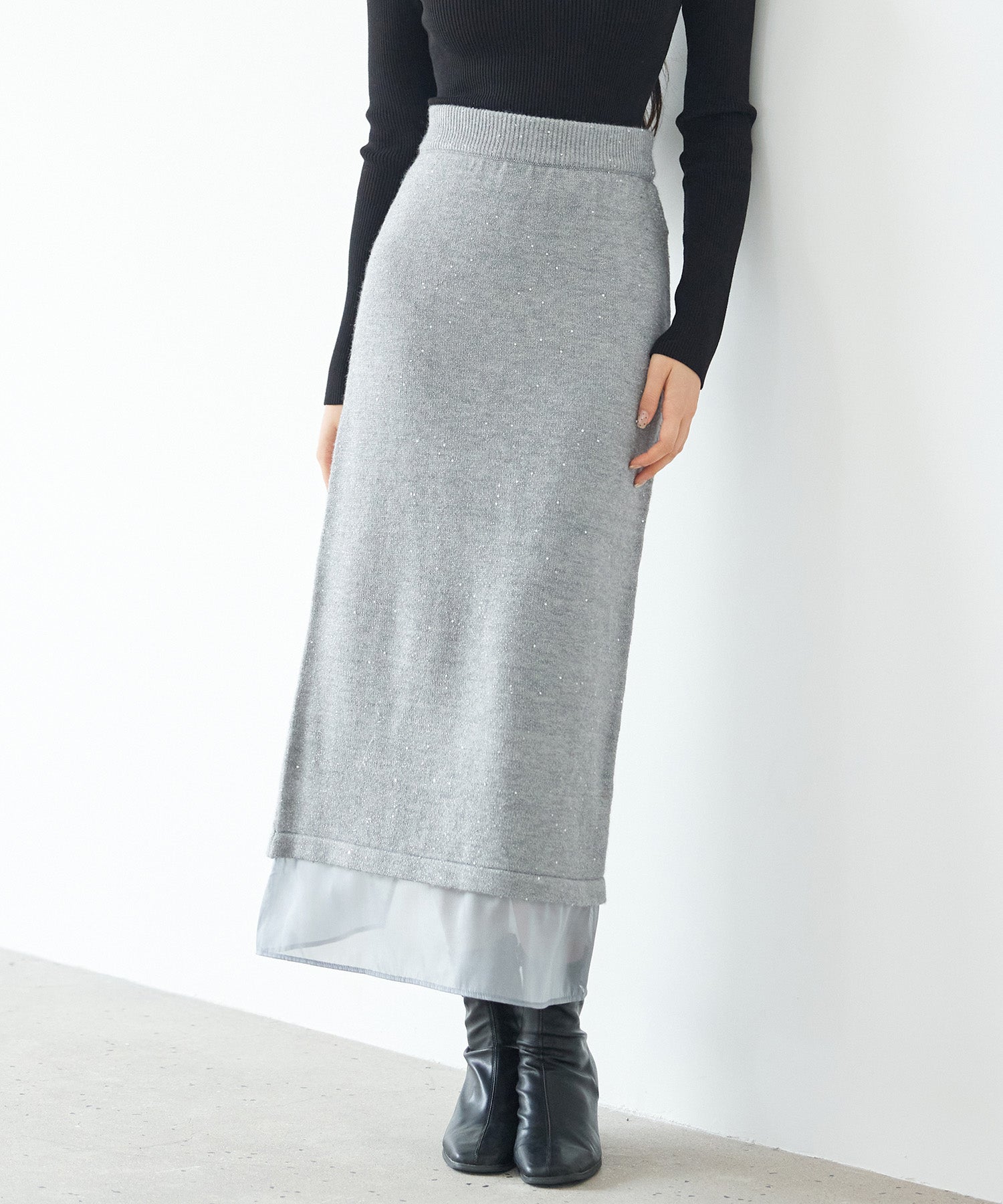 裾透けタイトニットロングスカートsdp8109 グレー – [公式]SAISON DE
