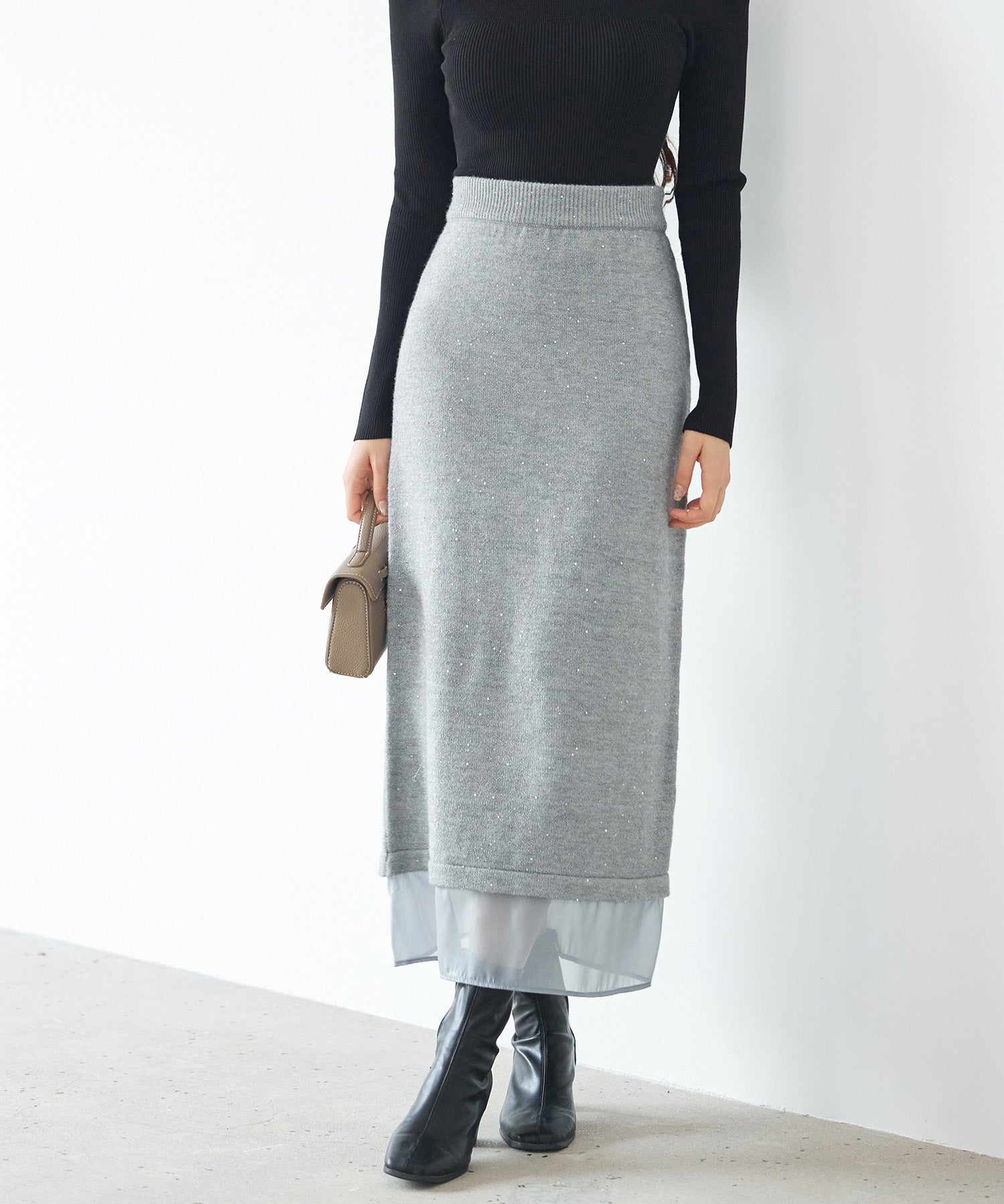 裾透けタイトニットロングスカートsdp8109 グレー – [公式]SAISON DE