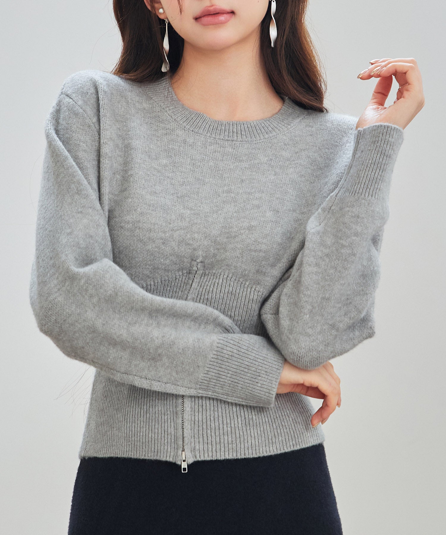ショート丈ジップ付きニットトップスsdp8111 グレー – [公式]SAISON DE
