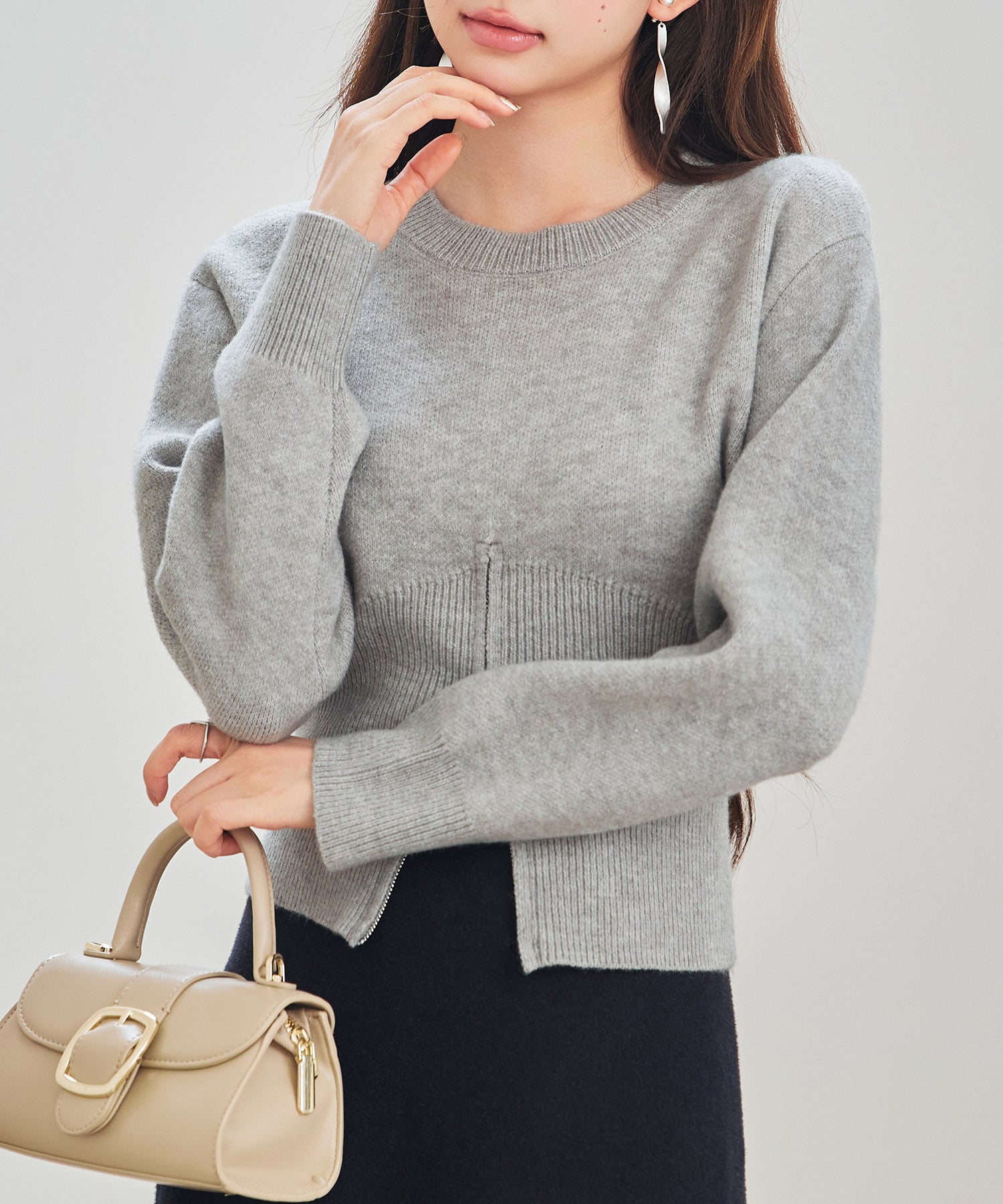 ショート丈ジップ付きニットトップスsdp8111 グレー – [公式]SAISON DE