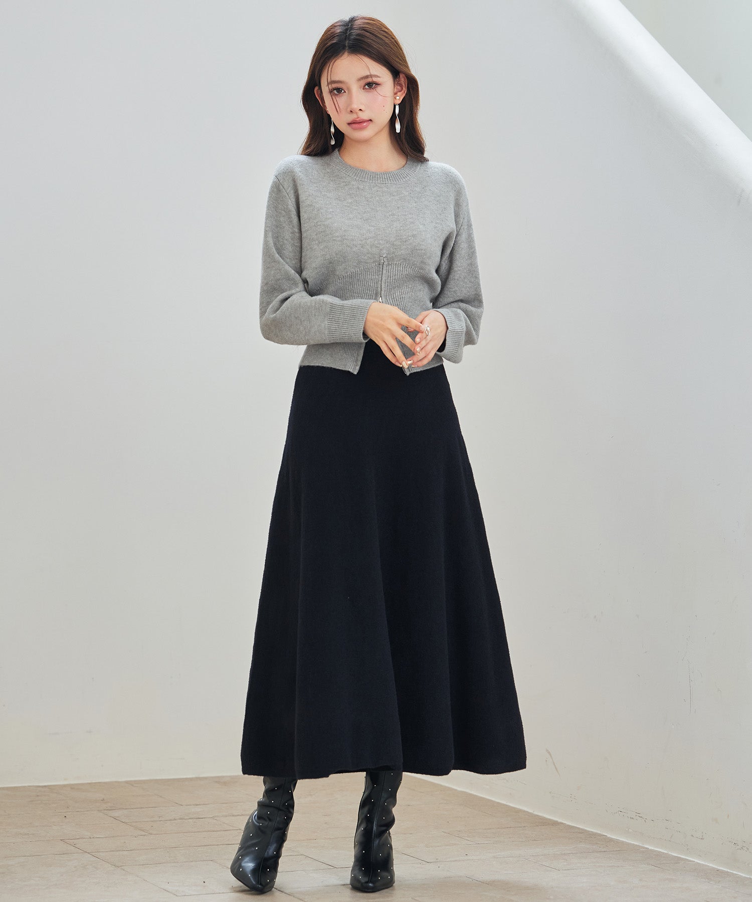 ショート丈ジップ付きニットトップスsdp8111 グレー – [公式]SAISON DE