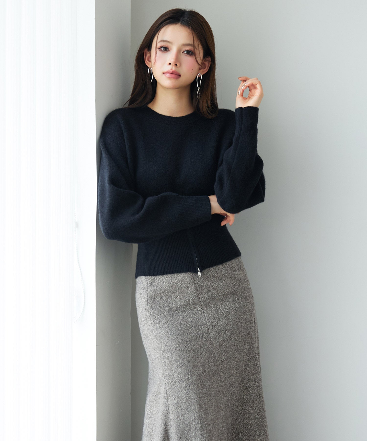 ショート丈ジップ付きニットトップスsdp8111